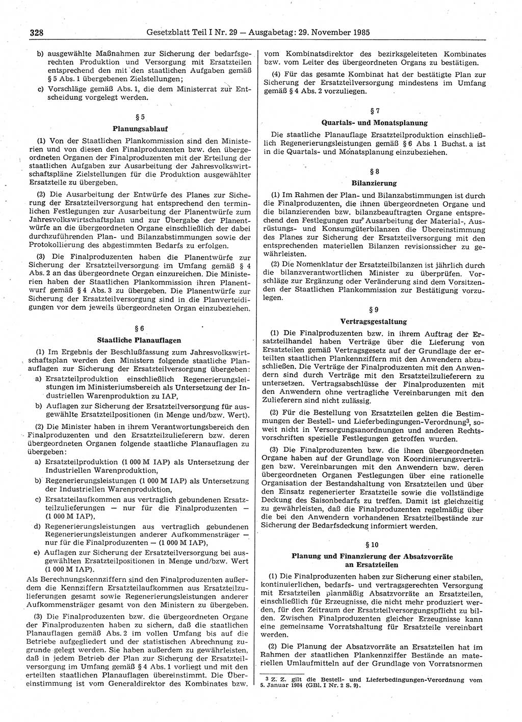 Gesetzblatt (GBl.) der Deutschen Demokratischen Republik (DDR) Teil Ⅰ 1985, Seite 328 (GBl. DDR Ⅰ 1985, S. 328)