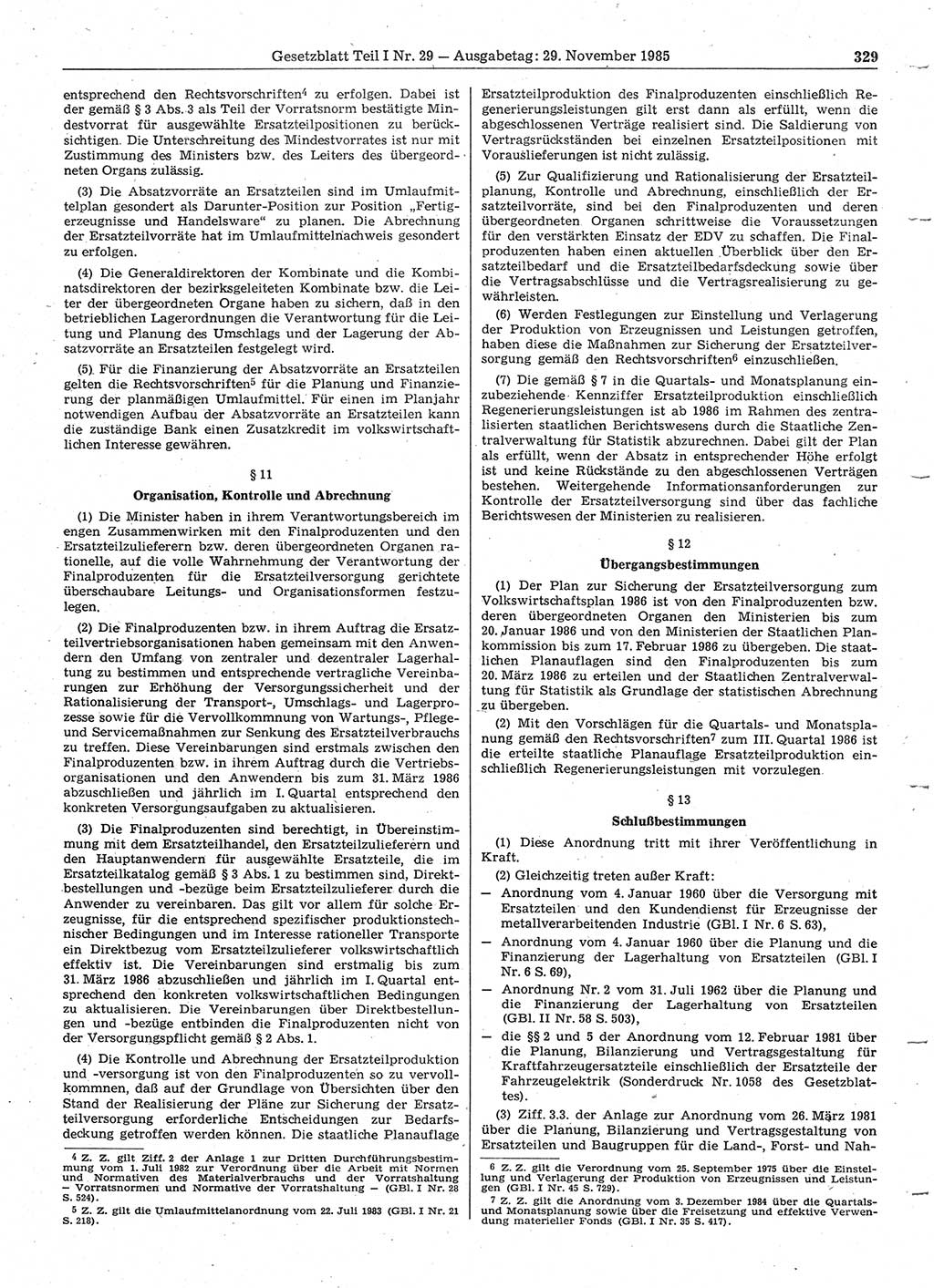 Gesetzblatt (GBl.) der Deutschen Demokratischen Republik (DDR) Teil Ⅰ 1985, Seite 329 (GBl. DDR Ⅰ 1985, S. 329)