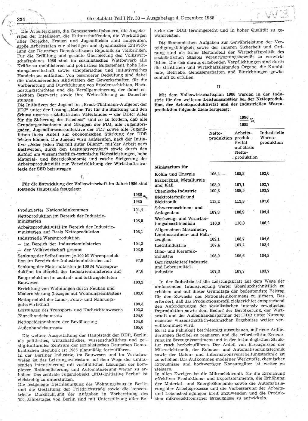 Gesetzblatt (GBl.) der Deutschen Demokratischen Republik (DDR) Teil Ⅰ 1985, Seite 334 (GBl. DDR Ⅰ 1985, S. 334)