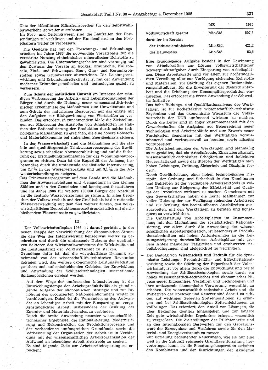 Gesetzblatt (GBl.) der Deutschen Demokratischen Republik (DDR) Teil Ⅰ 1985, Seite 337 (GBl. DDR Ⅰ 1985, S. 337)