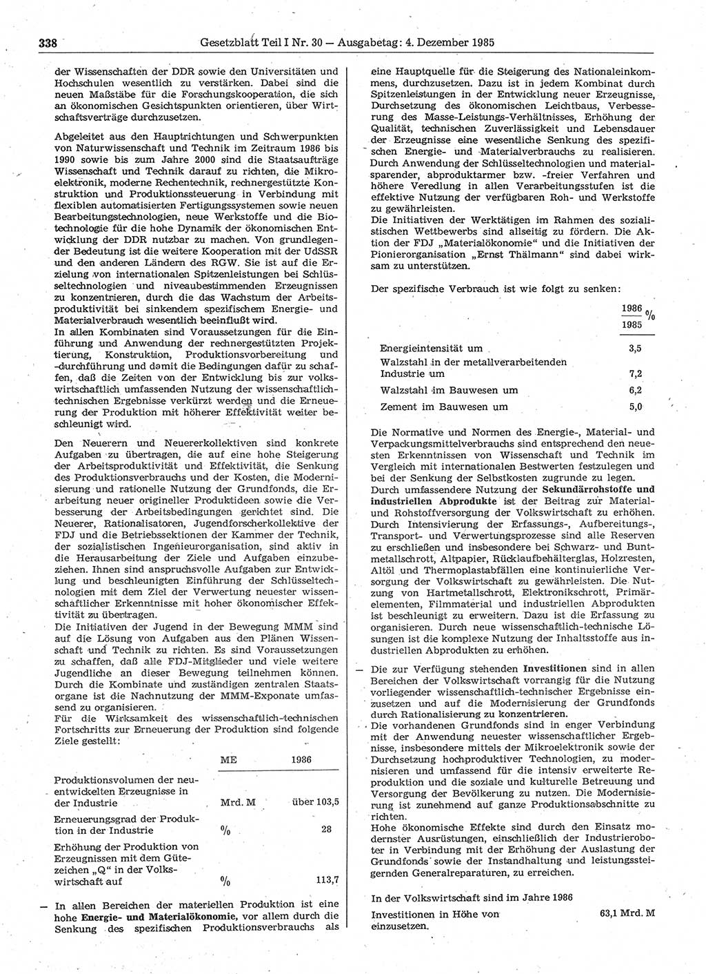 Gesetzblatt (GBl.) der Deutschen Demokratischen Republik (DDR) Teil Ⅰ 1985, Seite 338 (GBl. DDR Ⅰ 1985, S. 338)