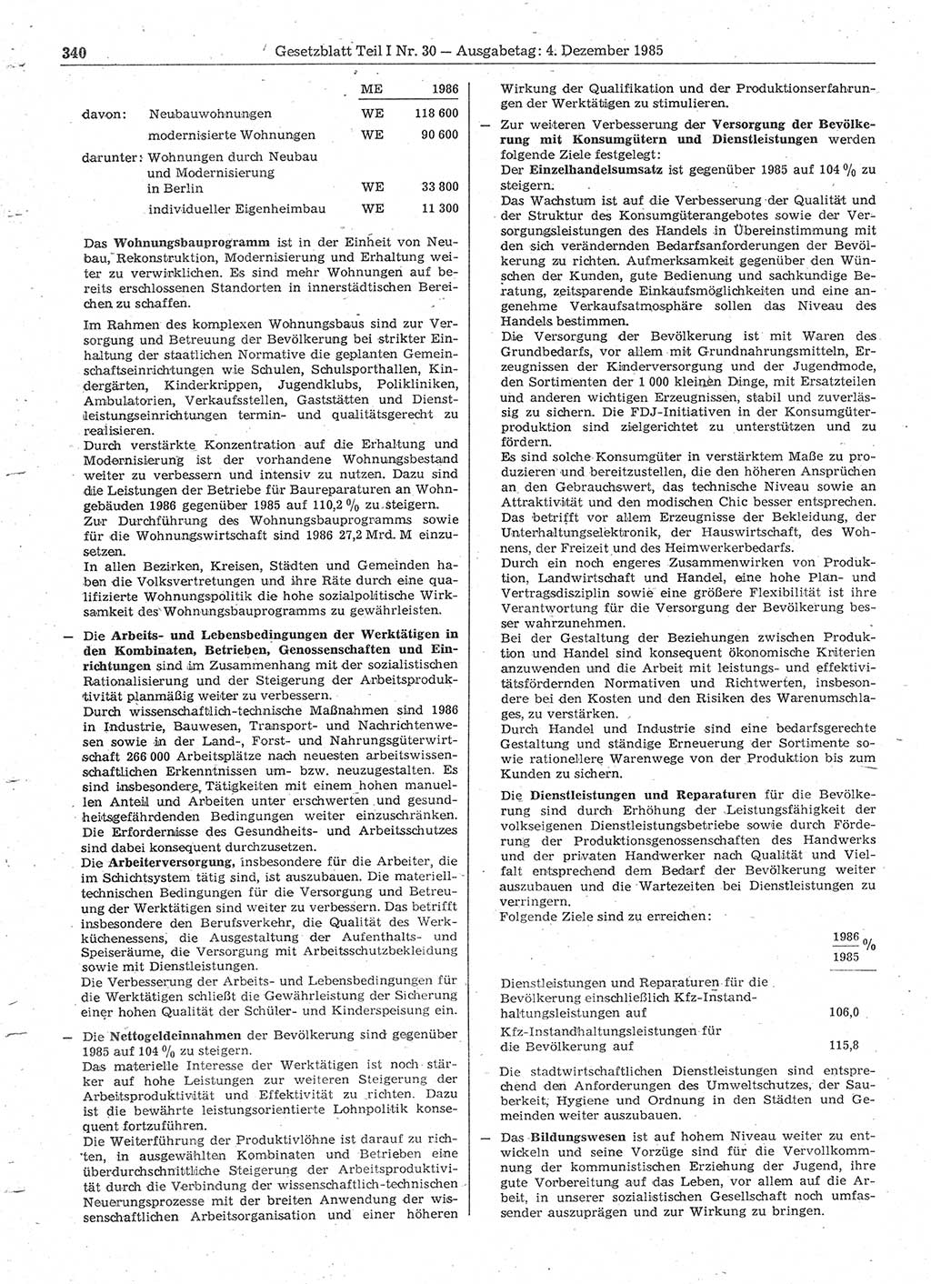 Gesetzblatt (GBl.) der Deutschen Demokratischen Republik (DDR) Teil Ⅰ 1985, Seite 340 (GBl. DDR Ⅰ 1985, S. 340)