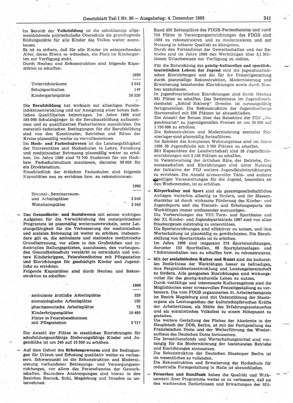 Gesetzblatt (GBl.) der Deutschen Demokratischen Republik (DDR) Teil Ⅰ 1985, Seite 341 (GBl. DDR Ⅰ 1985, S. 341)