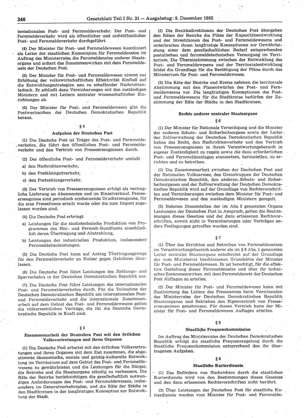 Gesetzblatt (GBl.) der Deutschen Demokratischen Republik (DDR) Teil Ⅰ 1985, Seite 346 (GBl. DDR Ⅰ 1985, S. 346)