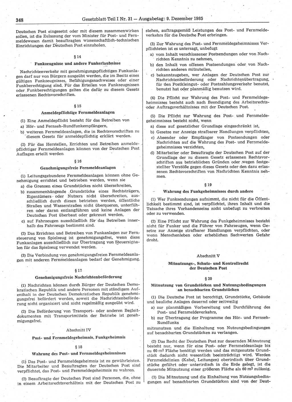 Gesetzblatt (GBl.) der Deutschen Demokratischen Republik (DDR) Teil Ⅰ 1985, Seite 348 (GBl. DDR Ⅰ 1985, S. 348)