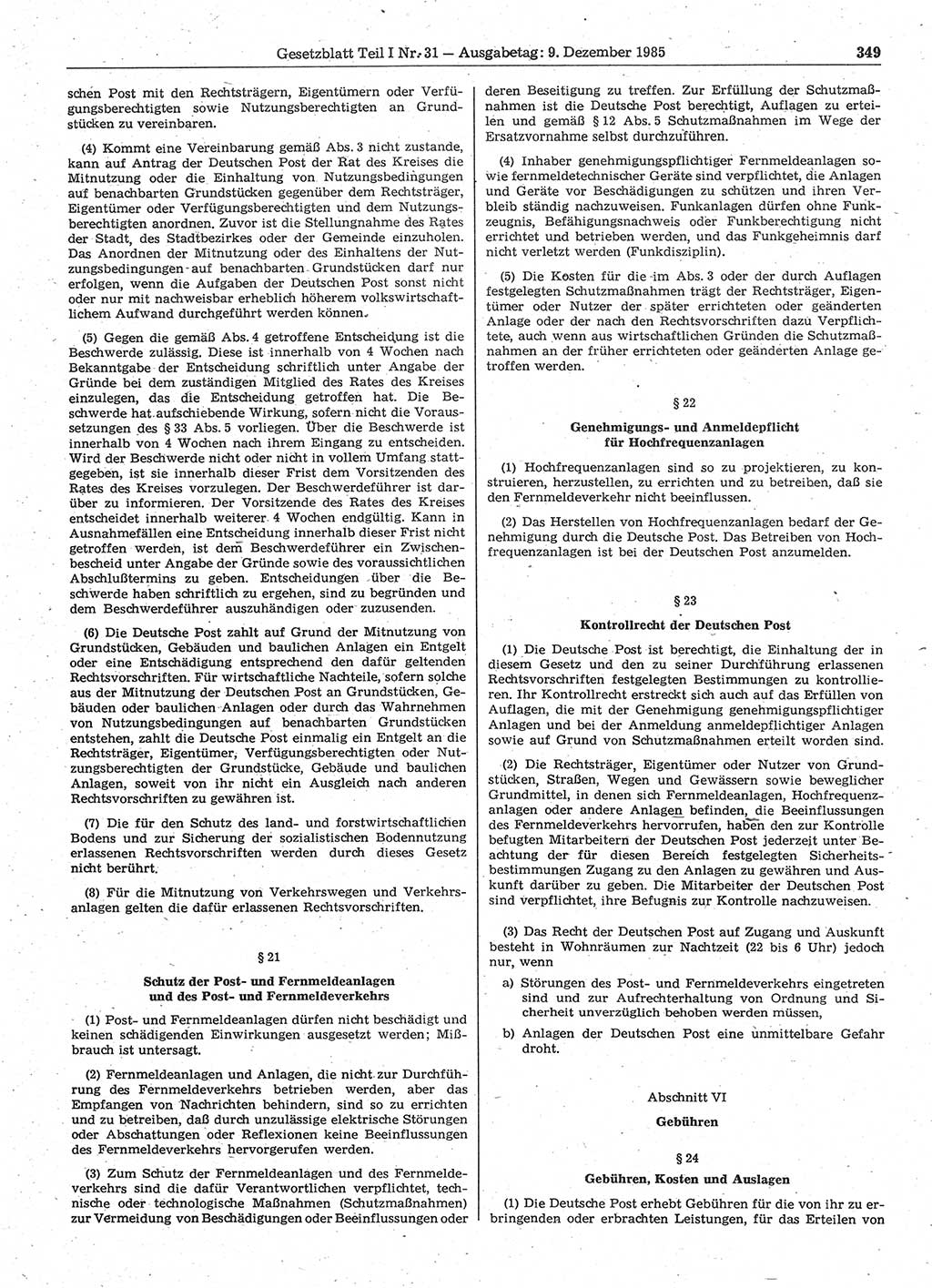 Gesetzblatt (GBl.) der Deutschen Demokratischen Republik (DDR) Teil Ⅰ 1985, Seite 349 (GBl. DDR Ⅰ 1985, S. 349)