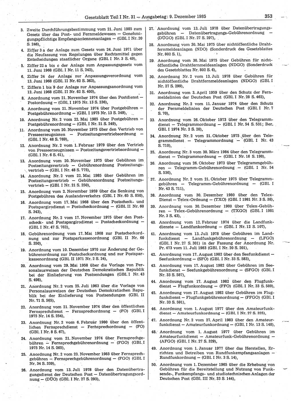 Gesetzblatt (GBl.) der Deutschen Demokratischen Republik (DDR) Teil Ⅰ 1985, Seite 353 (GBl. DDR Ⅰ 1985, S. 353)