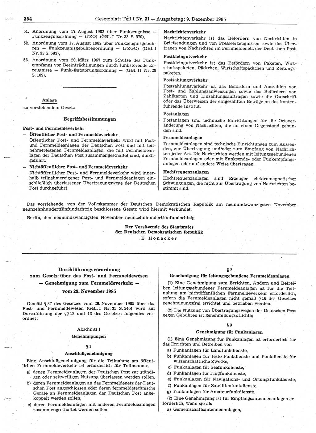 Gesetzblatt (GBl.) der Deutschen Demokratischen Republik (DDR) Teil Ⅰ 1985, Seite 354 (GBl. DDR Ⅰ 1985, S. 354)