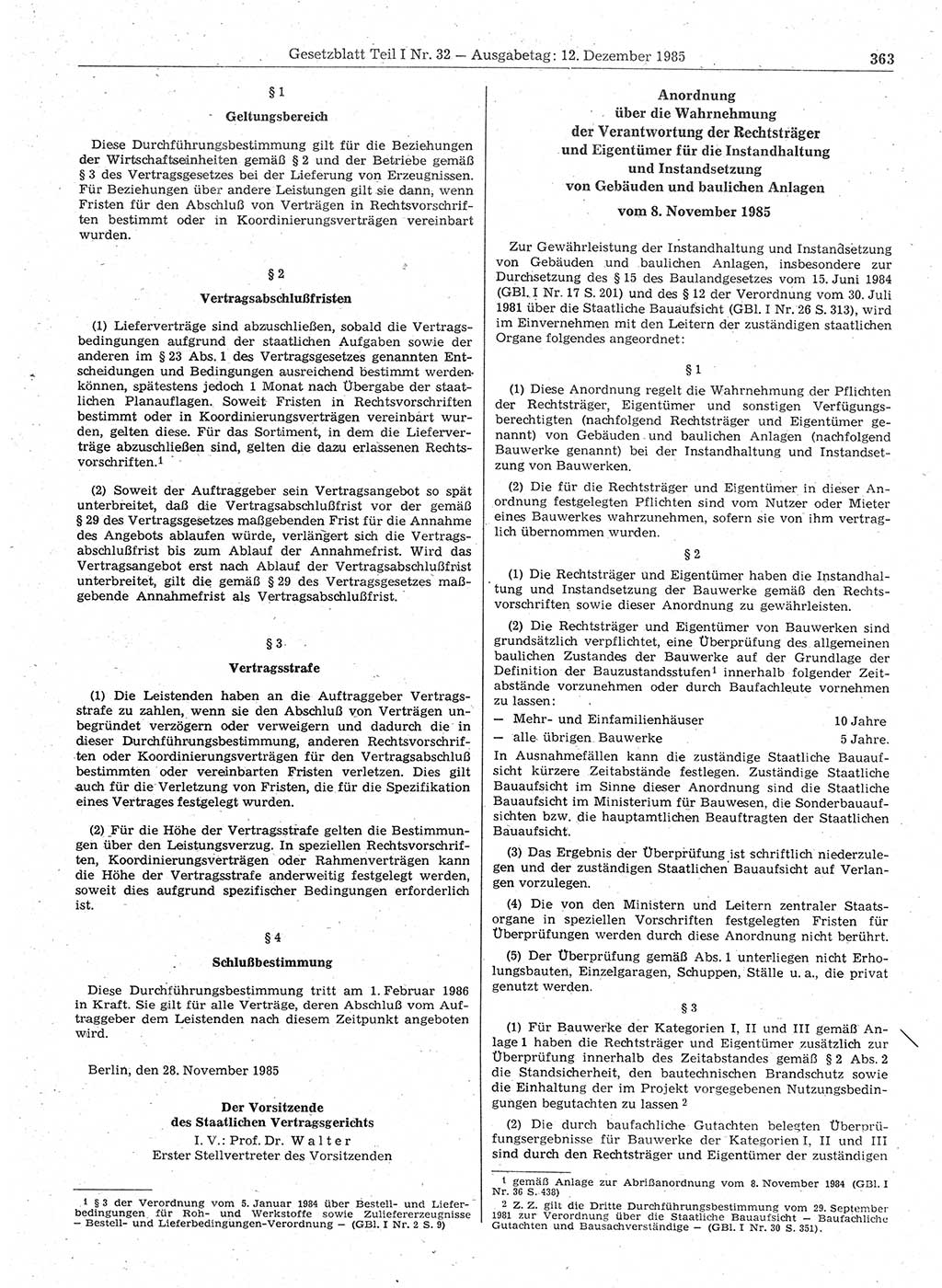 Gesetzblatt (GBl.) der Deutschen Demokratischen Republik (DDR) Teil Ⅰ 1985, Seite 363 (GBl. DDR Ⅰ 1985, S. 363)