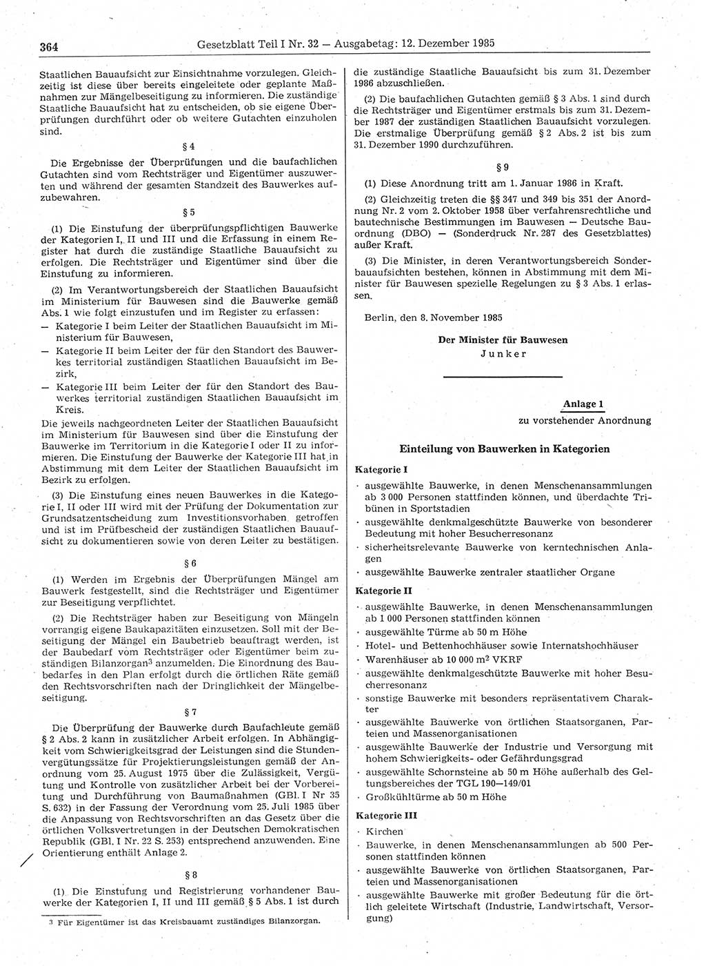 Gesetzblatt (GBl.) der Deutschen Demokratischen Republik (DDR) Teil Ⅰ 1985, Seite 364 (GBl. DDR Ⅰ 1985, S. 364)