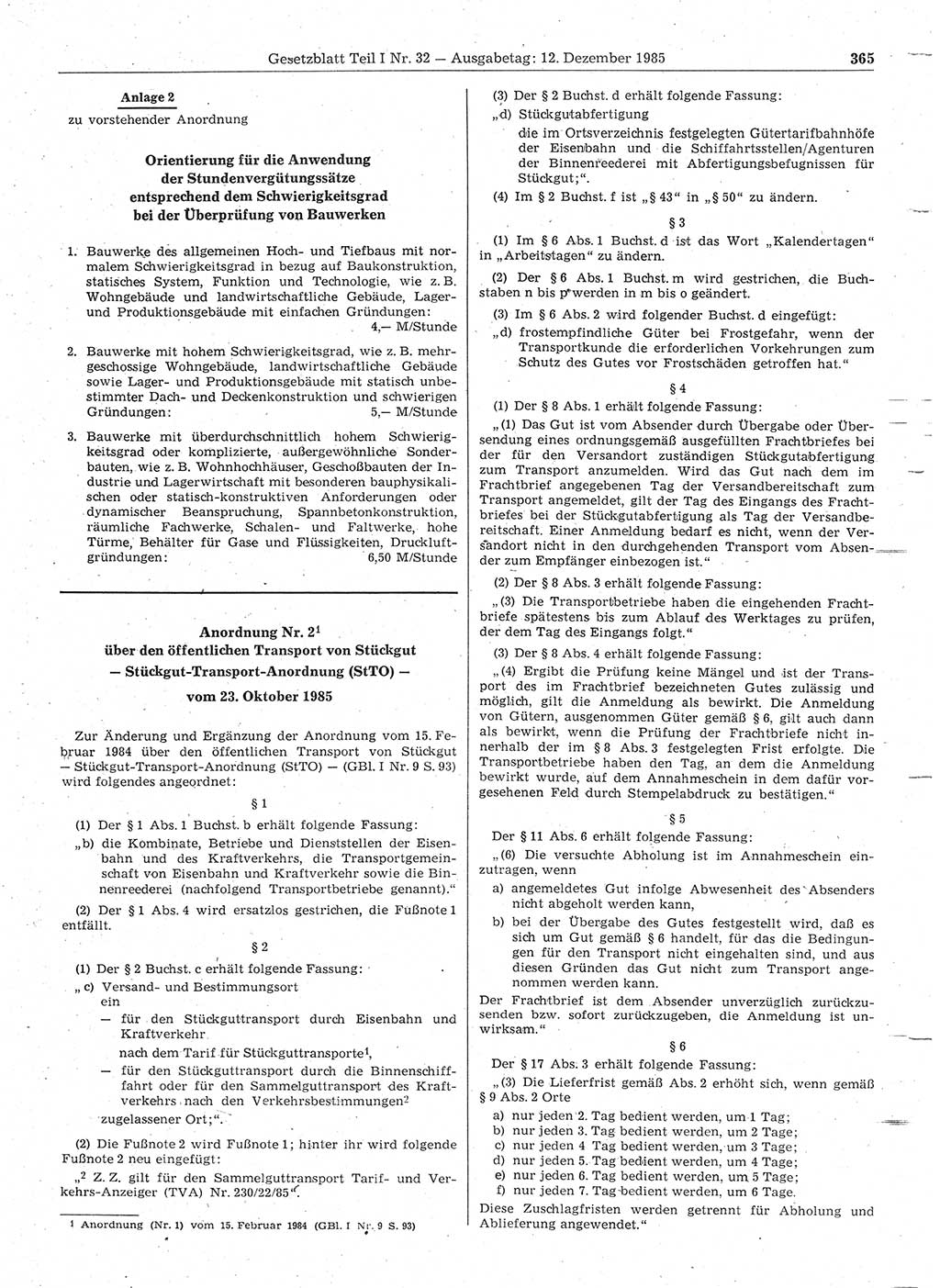 Gesetzblatt (GBl.) der Deutschen Demokratischen Republik (DDR) Teil Ⅰ 1985, Seite 365 (GBl. DDR Ⅰ 1985, S. 365)