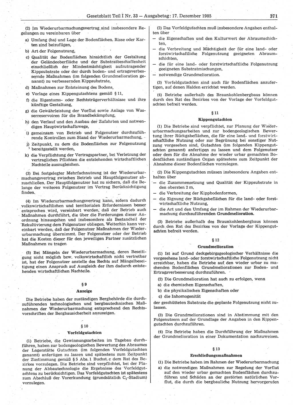 Gesetzblatt (GBl.) der Deutschen Demokratischen Republik (DDR) Teil Ⅰ 1985, Seite 371 (GBl. DDR Ⅰ 1985, S. 371)