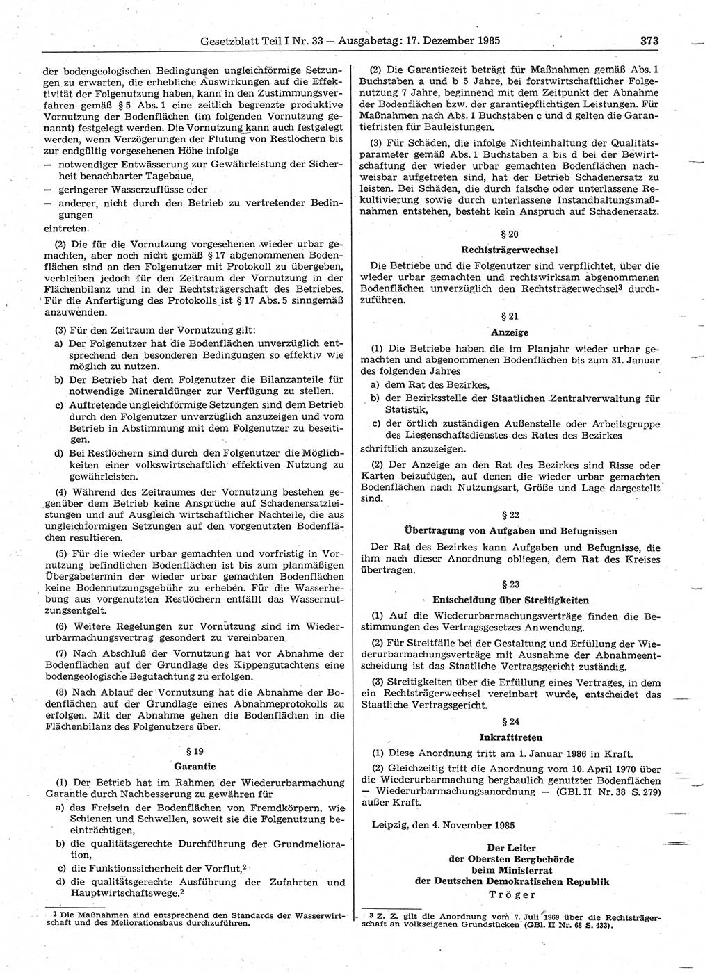 Gesetzblatt (GBl.) der Deutschen Demokratischen Republik (DDR) Teil Ⅰ 1985, Seite 373 (GBl. DDR Ⅰ 1985, S. 373)