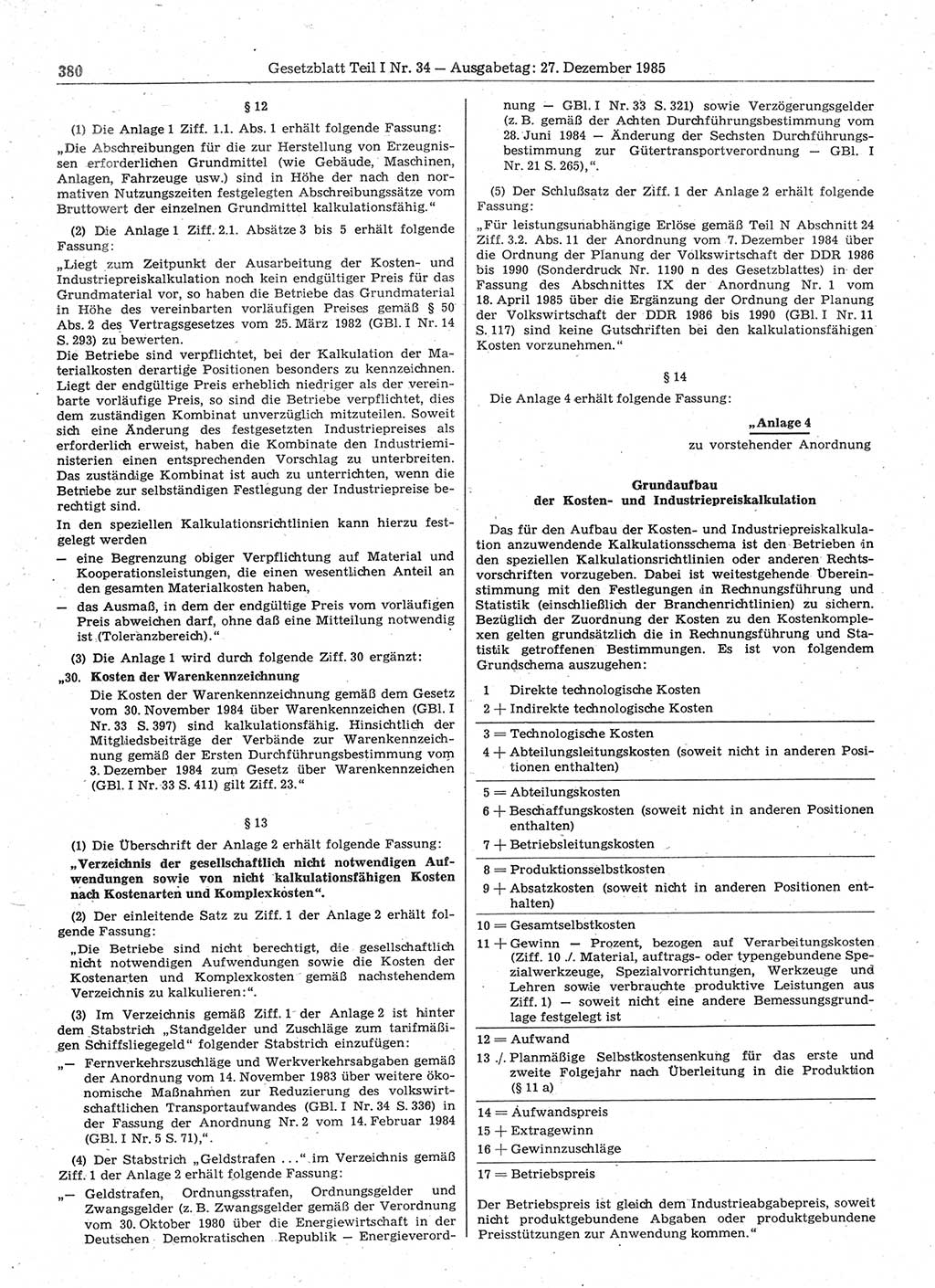 Gesetzblatt (GBl.) der Deutschen Demokratischen Republik (DDR) Teil Ⅰ 1985, Seite 380 (GBl. DDR Ⅰ 1985, S. 380)