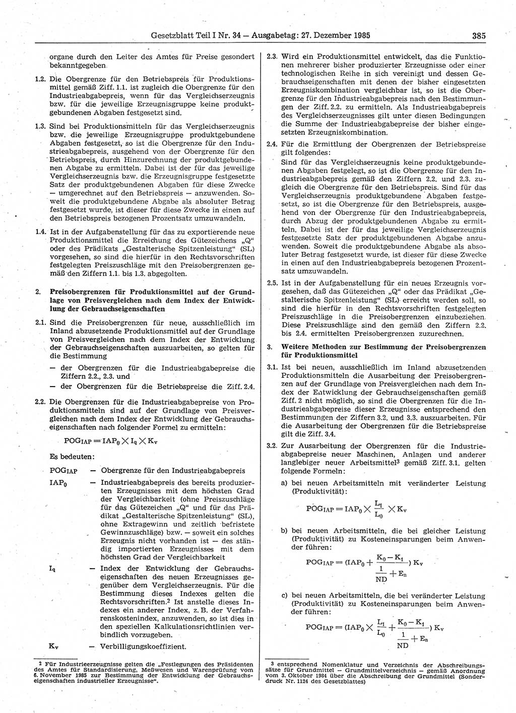 Gesetzblatt (GBl.) der Deutschen Demokratischen Republik (DDR) Teil Ⅰ 1985, Seite 385 (GBl. DDR Ⅰ 1985, S. 385)