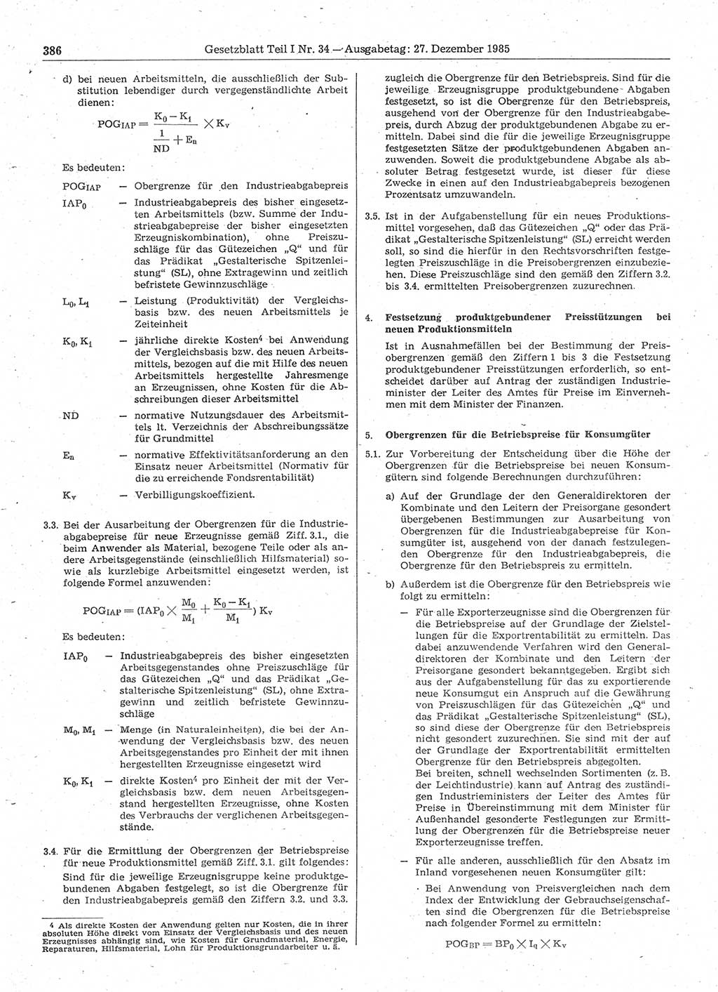 Gesetzblatt (GBl.) der Deutschen Demokratischen Republik (DDR) Teil Ⅰ 1985, Seite 386 (GBl. DDR Ⅰ 1985, S. 386)