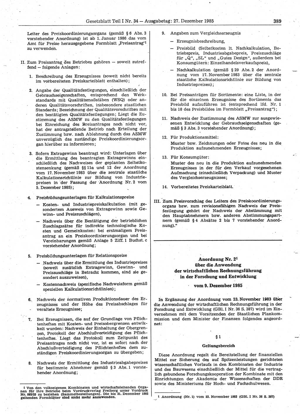 Gesetzblatt (GBl.) der Deutschen Demokratischen Republik (DDR) Teil Ⅰ 1985, Seite 389 (GBl. DDR Ⅰ 1985, S. 389)