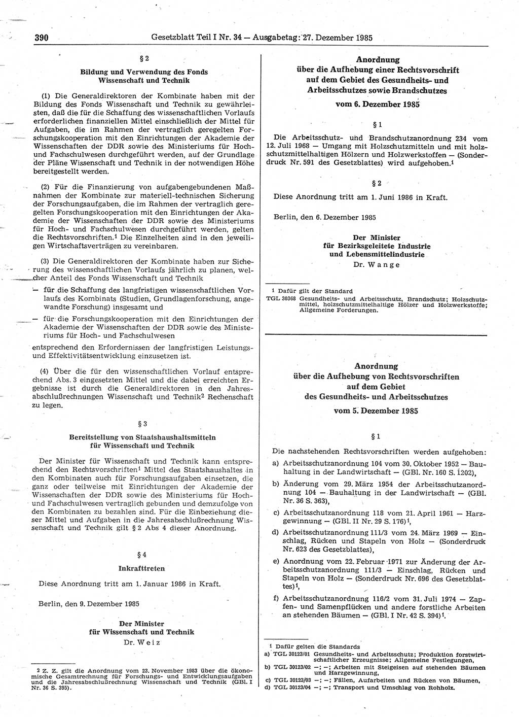 Gesetzblatt (GBl.) der Deutschen Demokratischen Republik (DDR) Teil Ⅰ 1985, Seite 390 (GBl. DDR Ⅰ 1985, S. 390)