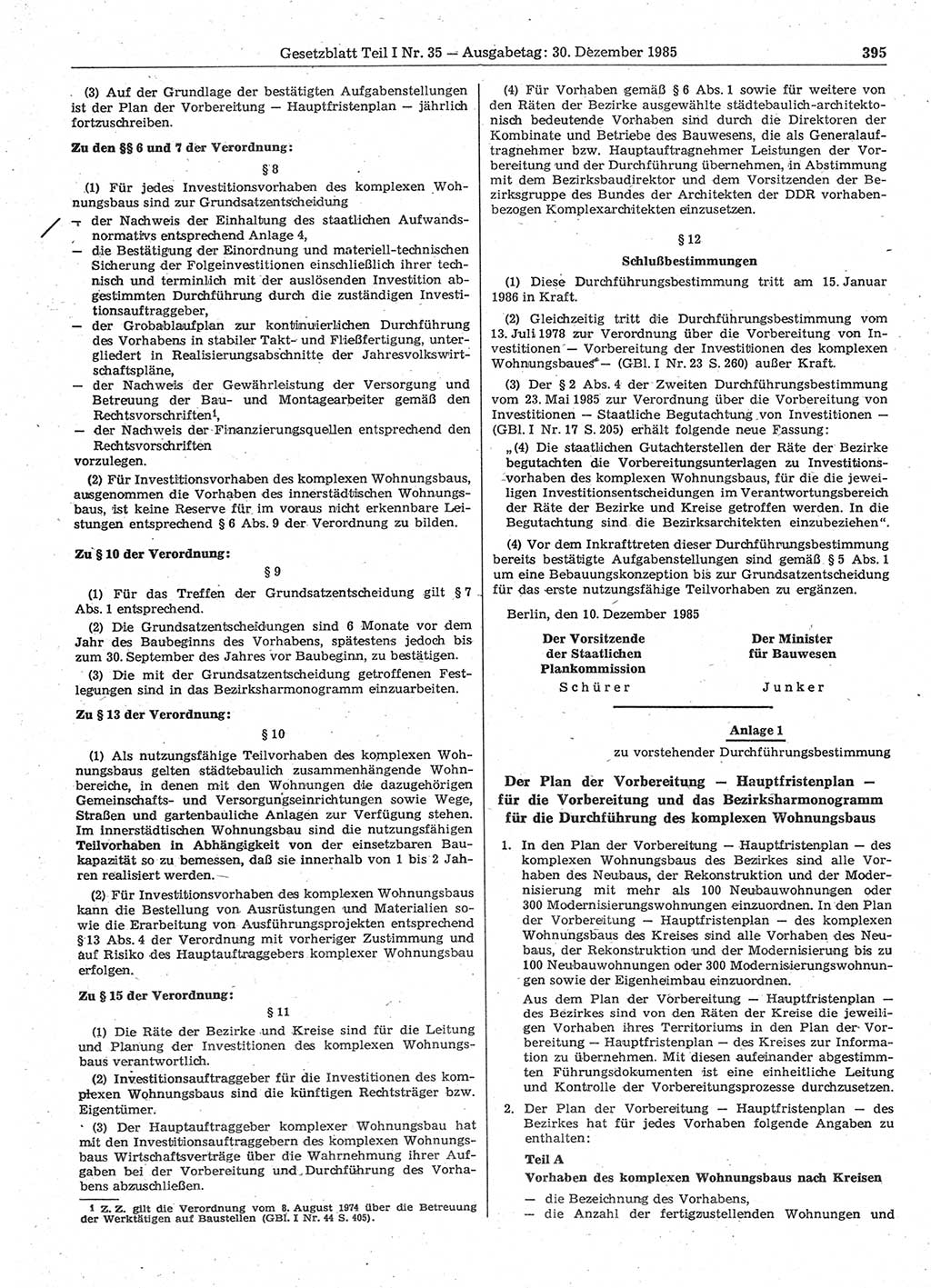 Gesetzblatt (GBl.) der Deutschen Demokratischen Republik (DDR) Teil Ⅰ 1985, Seite 395 (GBl. DDR Ⅰ 1985, S. 395)