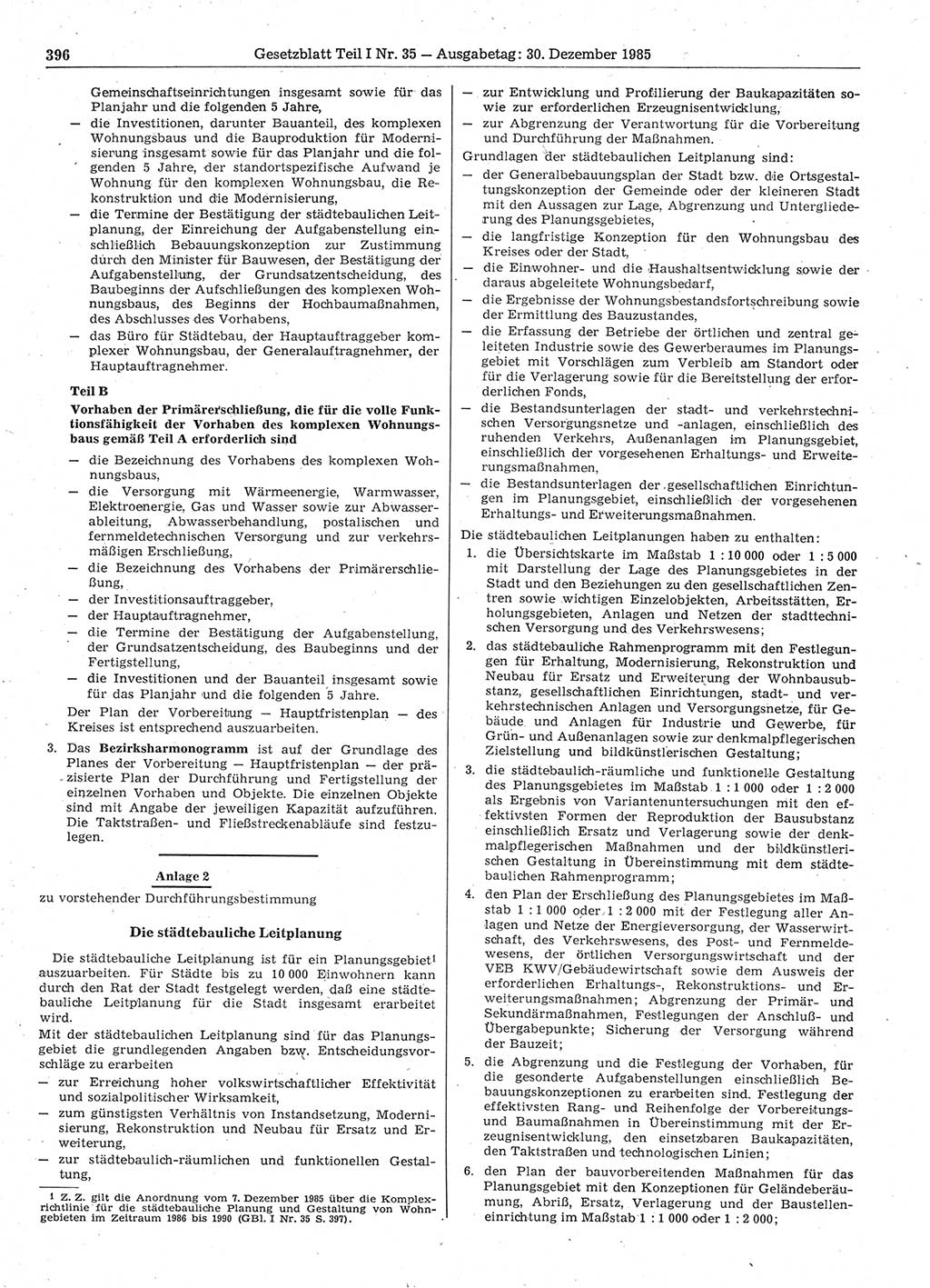 Gesetzblatt (GBl.) der Deutschen Demokratischen Republik (DDR) Teil Ⅰ 1985, Seite 396 (GBl. DDR Ⅰ 1985, S. 396)