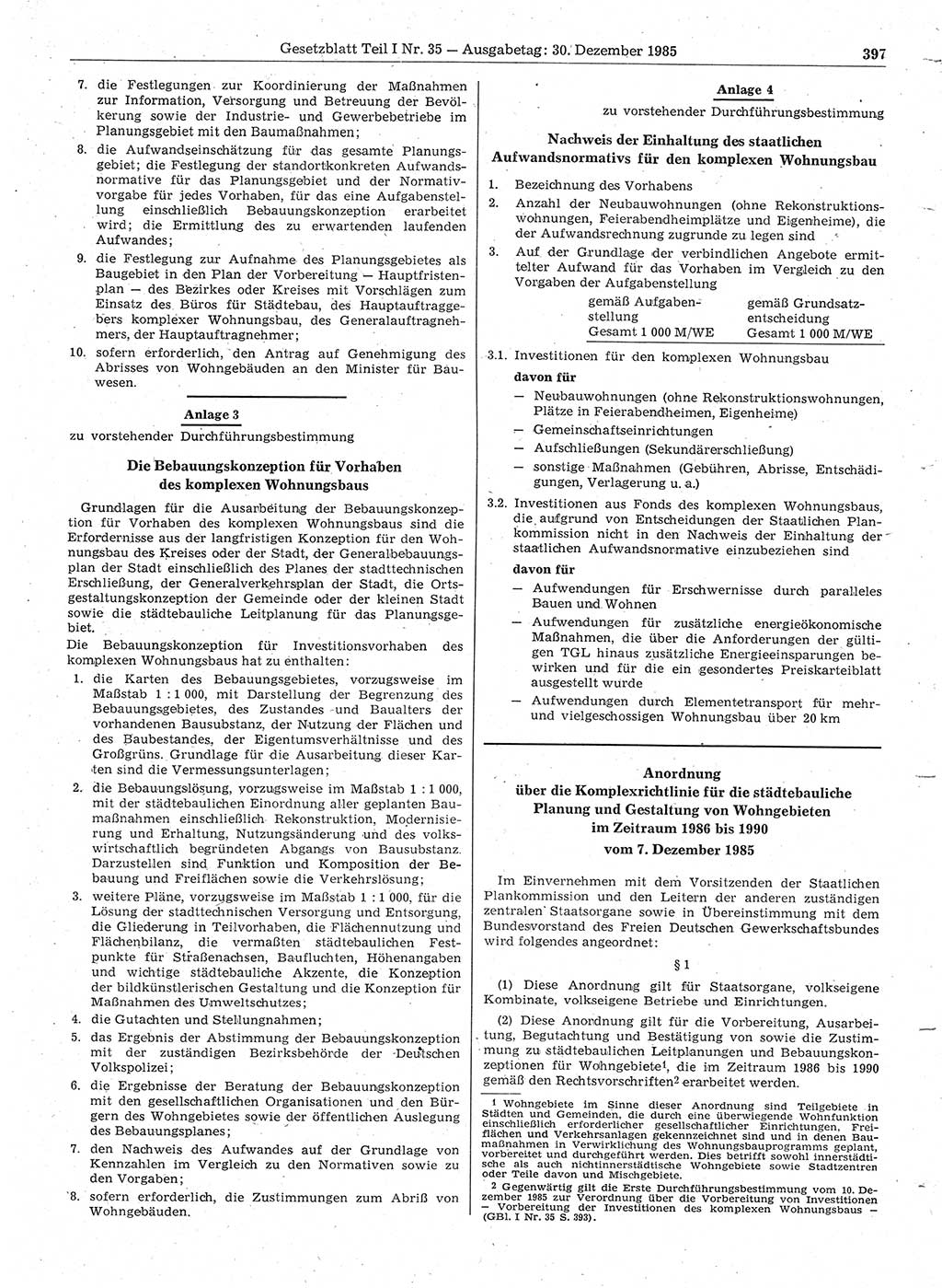 Gesetzblatt (GBl.) der Deutschen Demokratischen Republik (DDR) Teil Ⅰ 1985, Seite 397 (GBl. DDR Ⅰ 1985, S. 397)