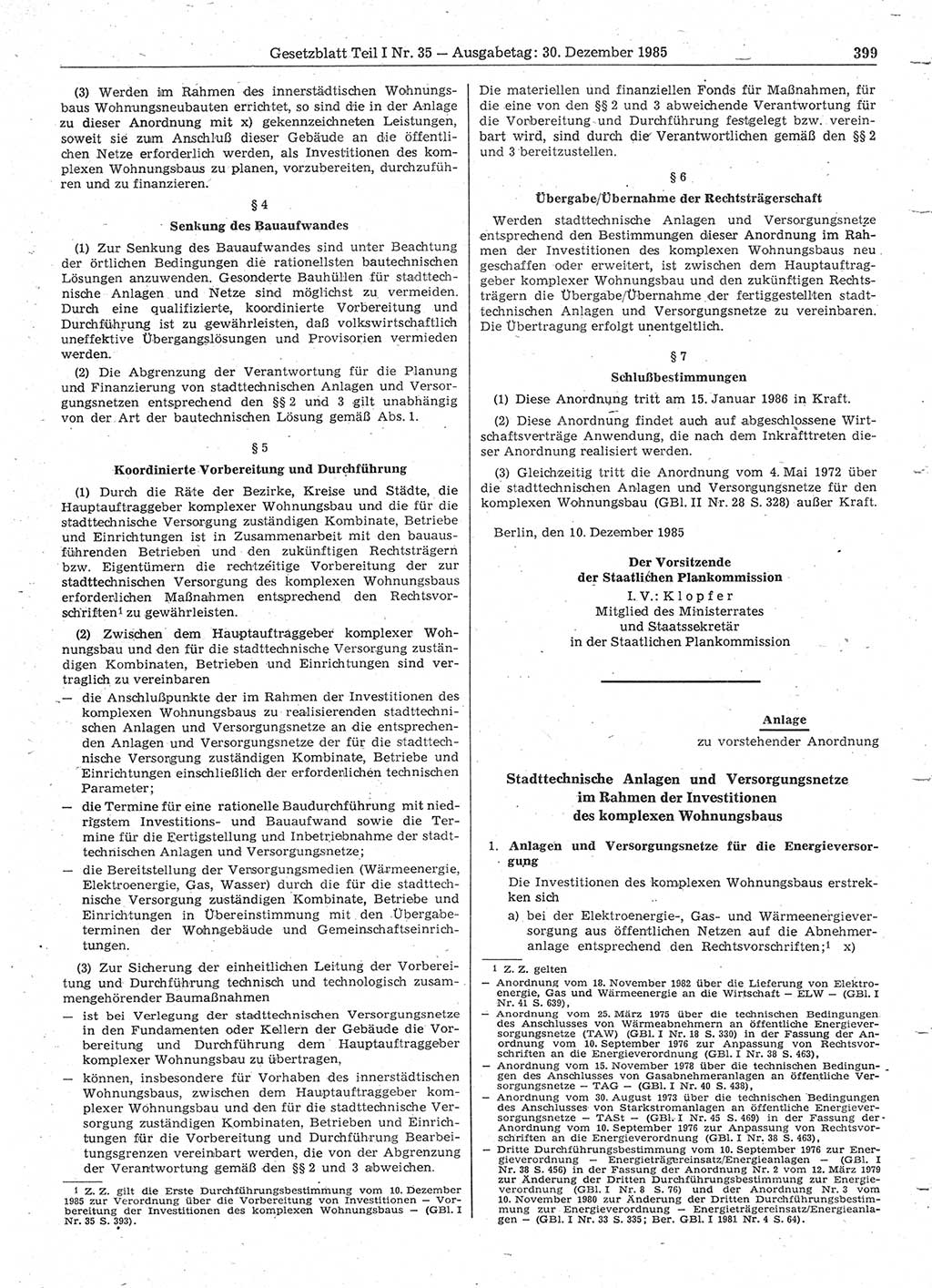 Gesetzblatt (GBl.) der Deutschen Demokratischen Republik (DDR) Teil Ⅰ 1985, Seite 399 (GBl. DDR Ⅰ 1985, S. 399)