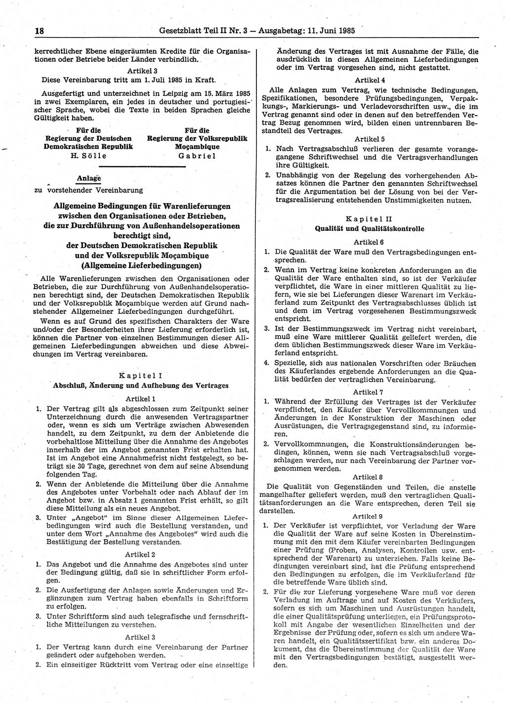 Gesetzblatt (GBl.) der Deutschen Demokratischen Republik (DDR) Teil ⅠⅠ 1985, Seite 18 (GBl. DDR ⅠⅠ 1985, S. 18)