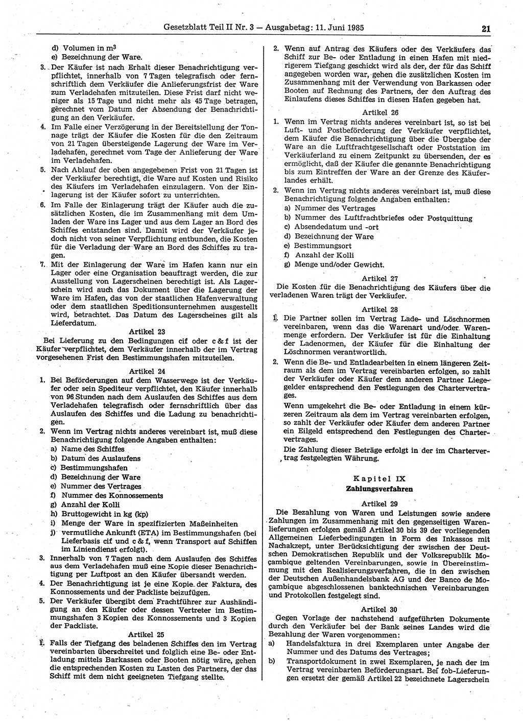 Gesetzblatt (GBl.) der Deutschen Demokratischen Republik (DDR) Teil ⅠⅠ 1985, Seite 21 (GBl. DDR ⅠⅠ 1985, S. 21)