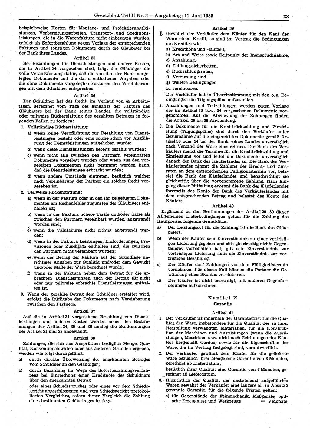 Gesetzblatt (GBl.) der Deutschen Demokratischen Republik (DDR) Teil ⅠⅠ 1985, Seite 23 (GBl. DDR ⅠⅠ 1985, S. 23)