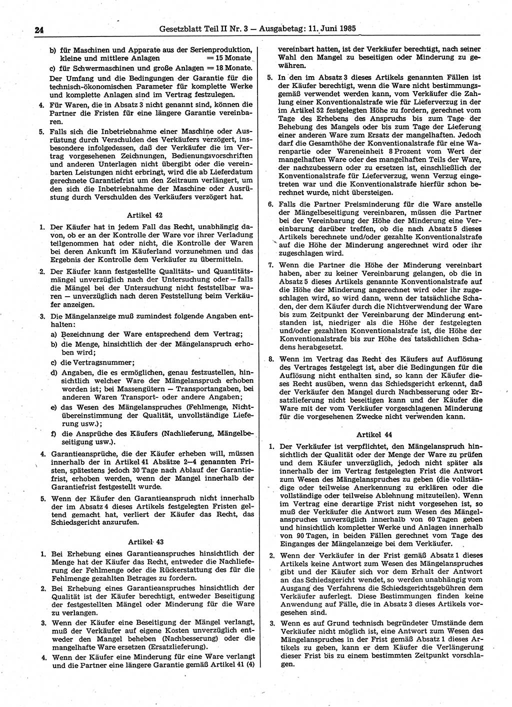 Gesetzblatt (GBl.) der Deutschen Demokratischen Republik (DDR) Teil ⅠⅠ 1985, Seite 24 (GBl. DDR ⅠⅠ 1985, S. 24)