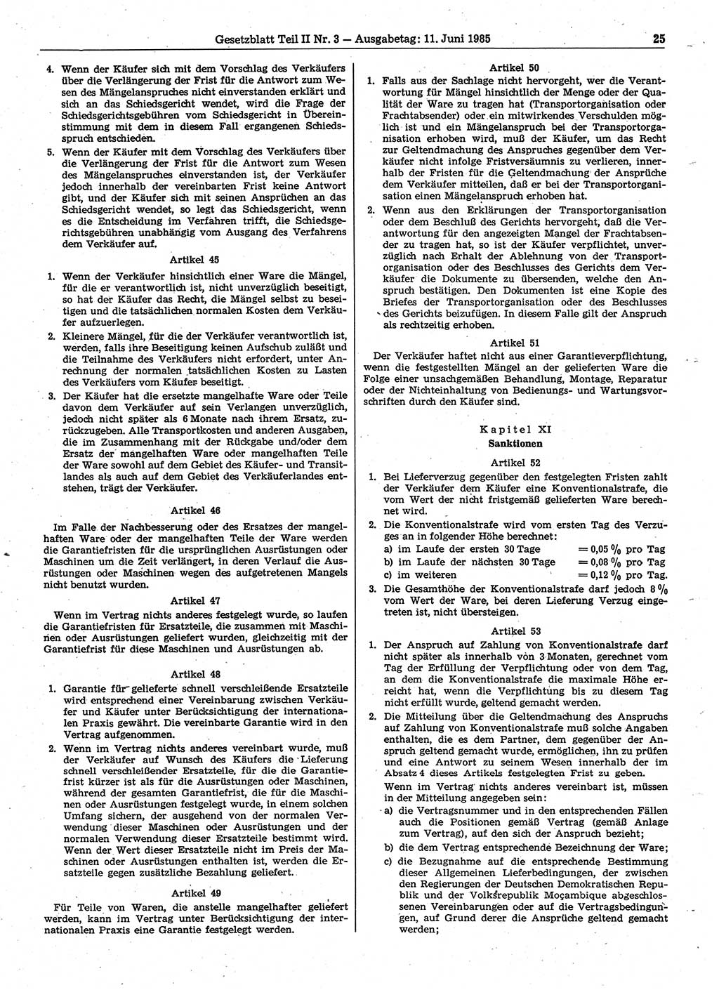 Gesetzblatt (GBl.) der Deutschen Demokratischen Republik (DDR) Teil ⅠⅠ 1985, Seite 25 (GBl. DDR ⅠⅠ 1985, S. 25)