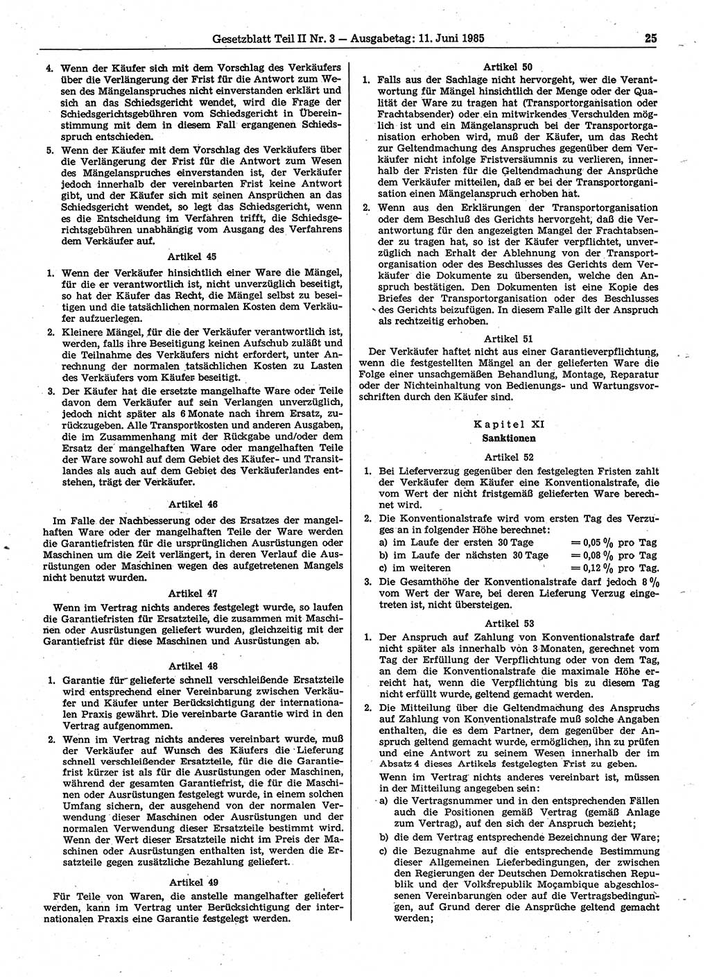 Gesetzblatt (GBl.) der Deutschen Demokratischen Republik (DDR) Teil ⅠⅠ 1985, Seite 25 (GBl. DDR ⅠⅠ 1985, S. 25)