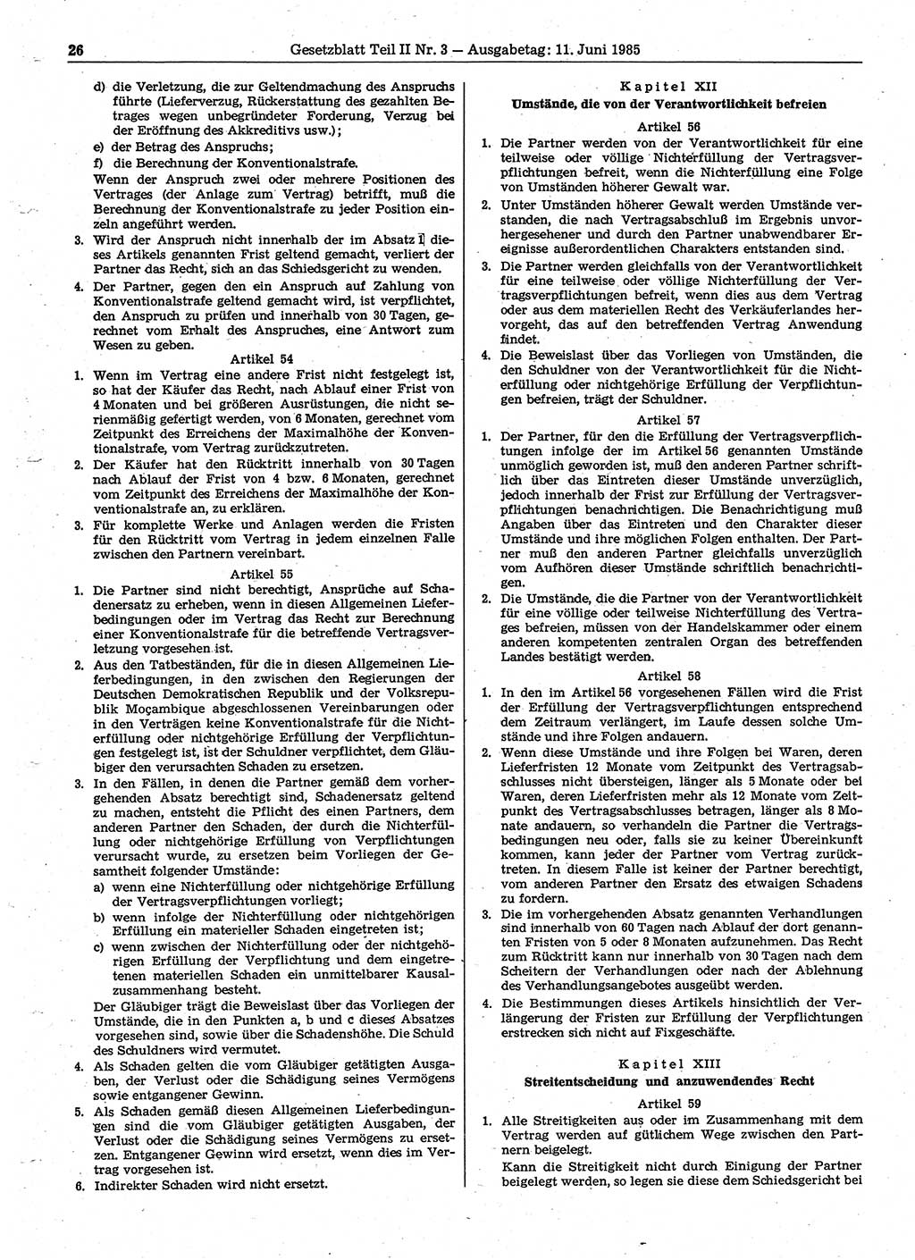 Gesetzblatt (GBl.) der Deutschen Demokratischen Republik (DDR) Teil ⅠⅠ 1985, Seite 26 (GBl. DDR ⅠⅠ 1985, S. 26)