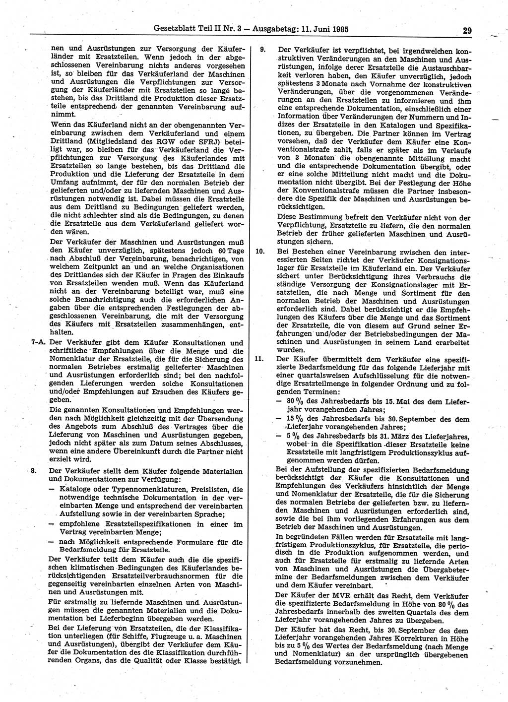 Gesetzblatt (GBl.) der Deutschen Demokratischen Republik (DDR) Teil ⅠⅠ 1985, Seite 29 (GBl. DDR ⅠⅠ 1985, S. 29)