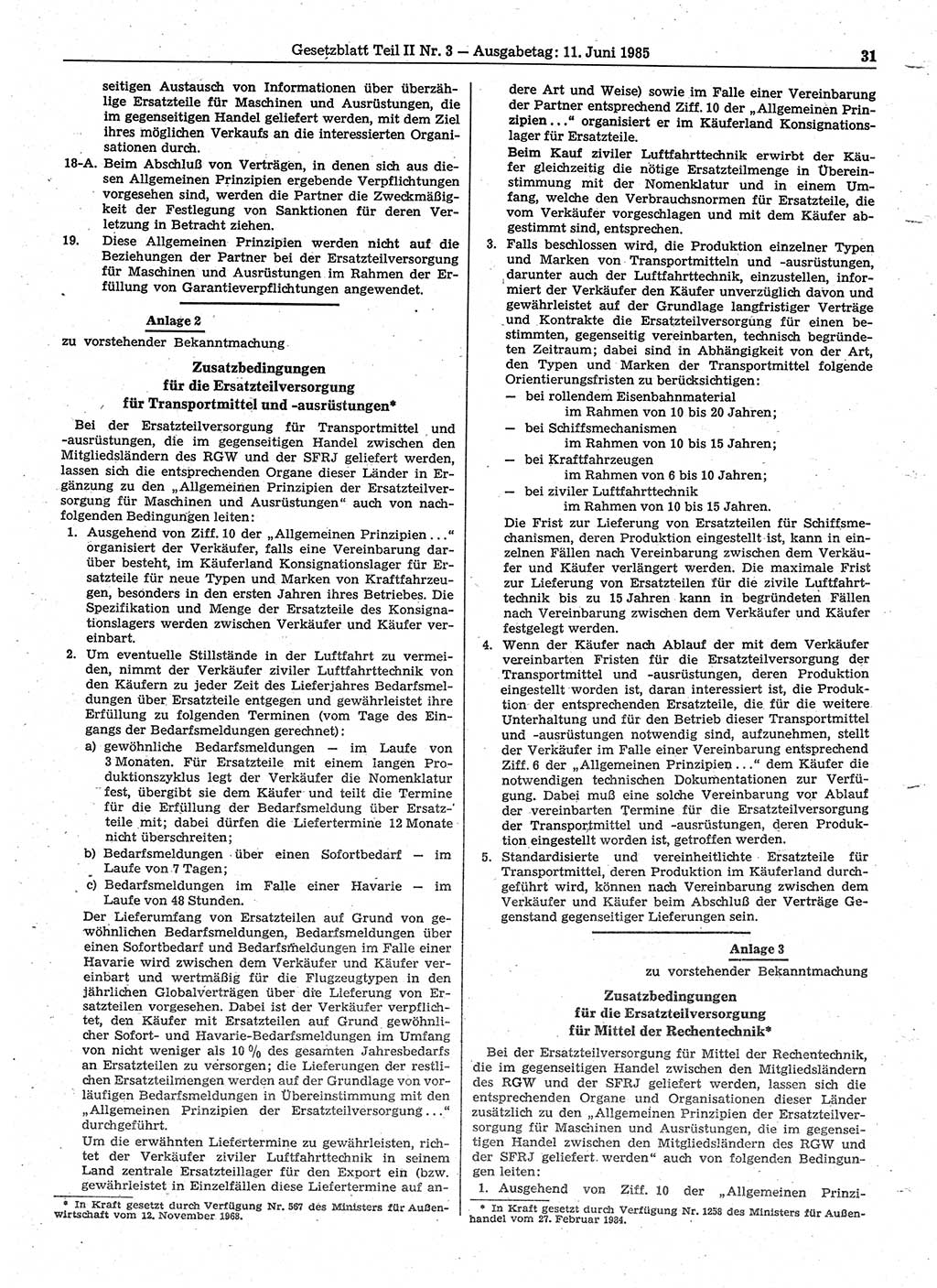 Gesetzblatt (GBl.) der Deutschen Demokratischen Republik (DDR) Teil ⅠⅠ 1985, Seite 31 (GBl. DDR ⅠⅠ 1985, S. 31)
