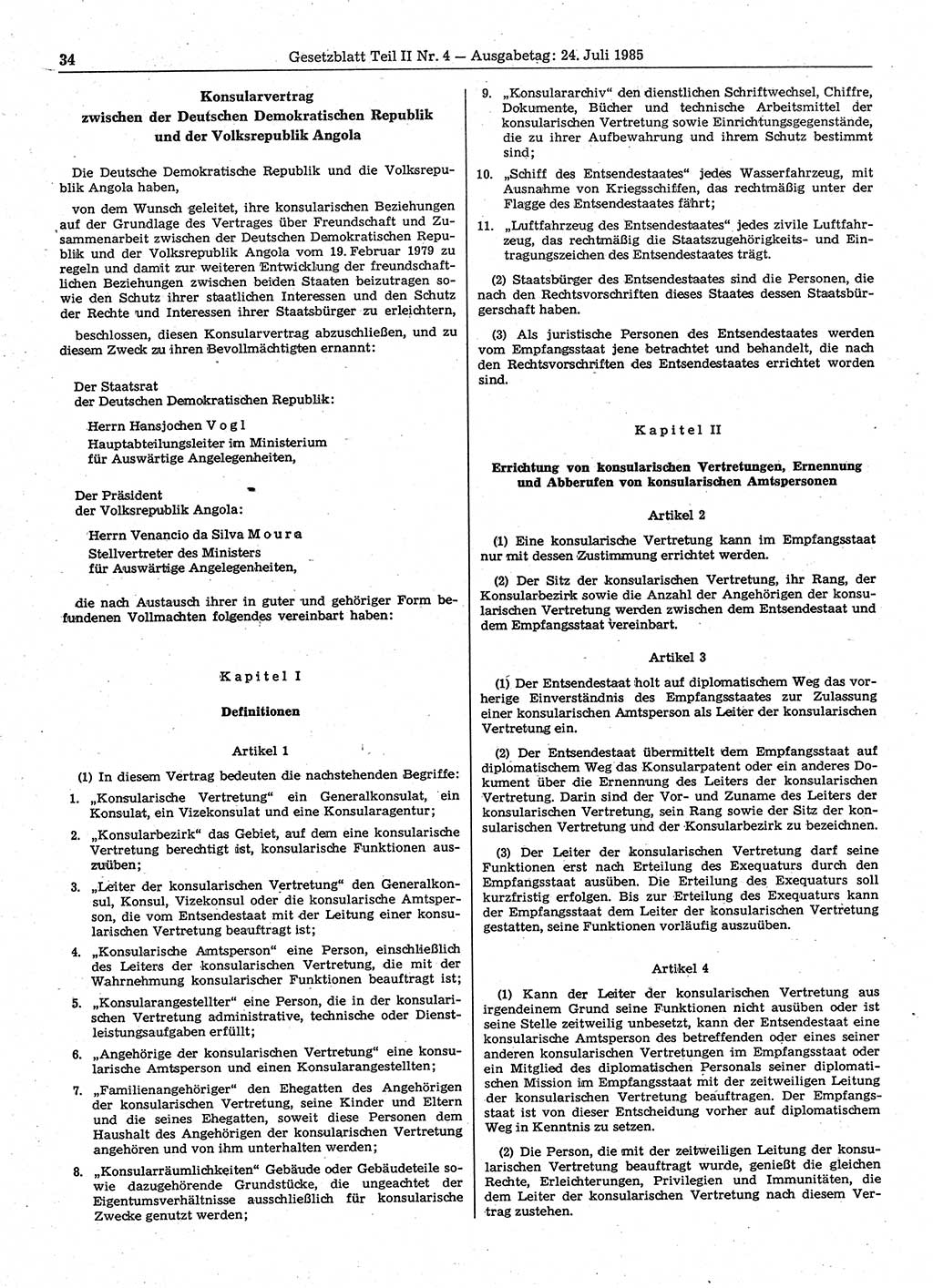 Gesetzblatt (GBl.) der Deutschen Demokratischen Republik (DDR) Teil ⅠⅠ 1985, Seite 34 (GBl. DDR ⅠⅠ 1985, S. 34)