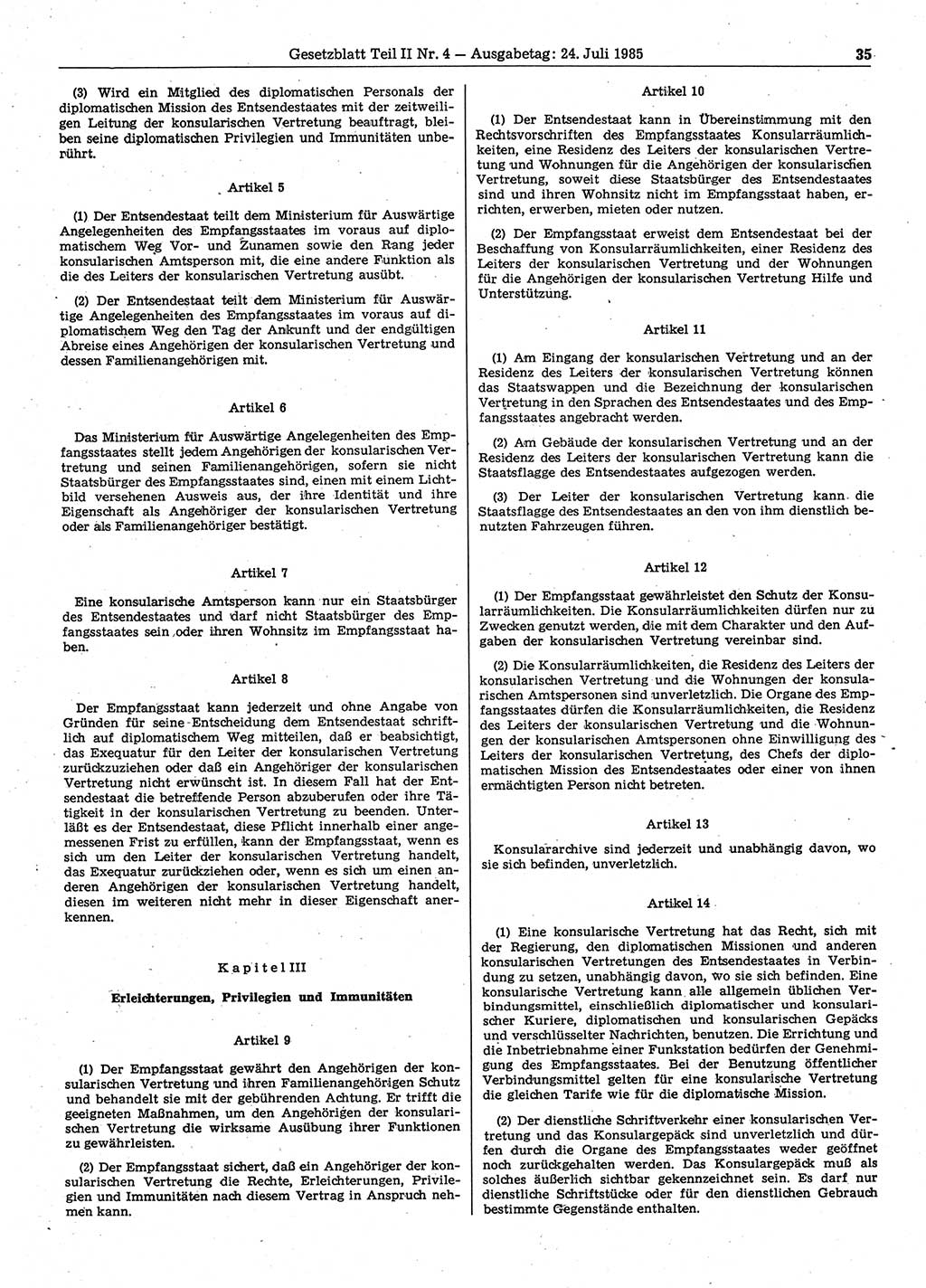 Gesetzblatt (GBl.) der Deutschen Demokratischen Republik (DDR) Teil ⅠⅠ 1985, Seite 35 (GBl. DDR ⅠⅠ 1985, S. 35)