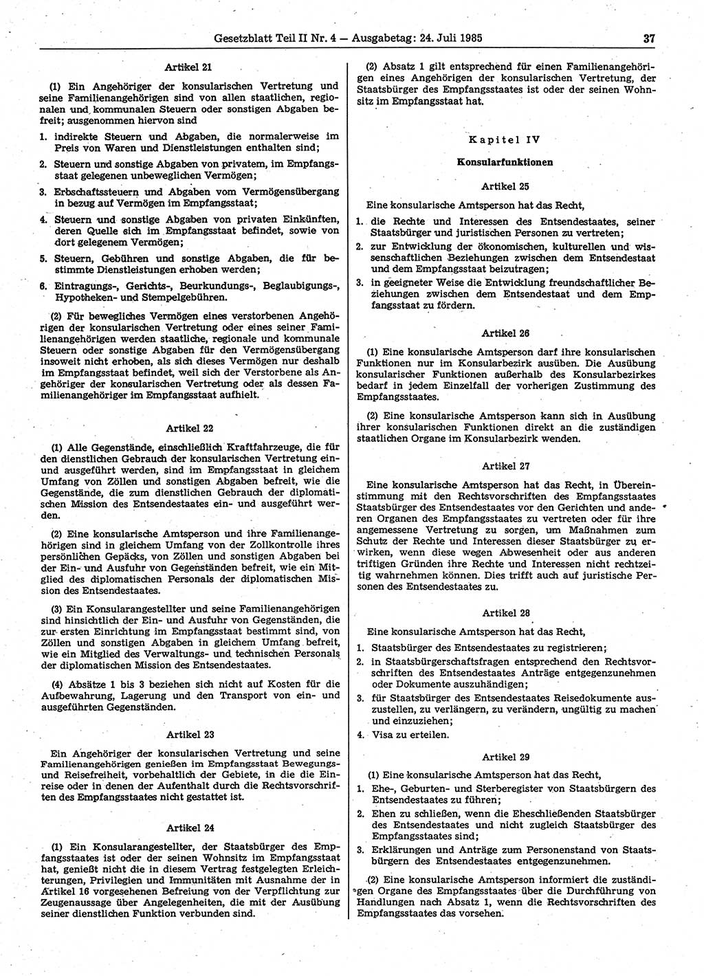 Gesetzblatt (GBl.) der Deutschen Demokratischen Republik (DDR) Teil ⅠⅠ 1985, Seite 37 (GBl. DDR ⅠⅠ 1985, S. 37)