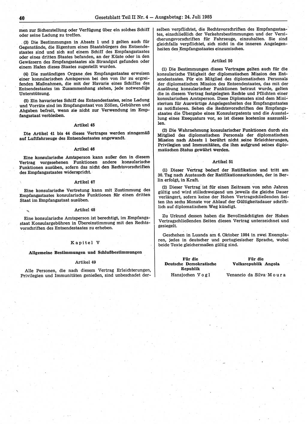 Gesetzblatt (GBl.) der Deutschen Demokratischen Republik (DDR) Teil ⅠⅠ 1985, Seite 40 (GBl. DDR ⅠⅠ 1985, S. 40)