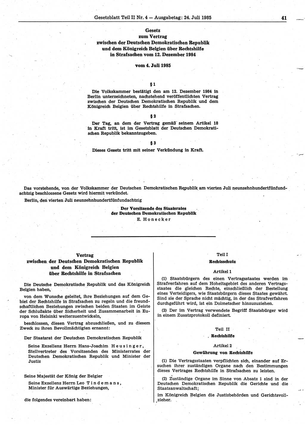 Gesetzblatt (GBl.) der Deutschen Demokratischen Republik (DDR) Teil ⅠⅠ 1985, Seite 41 (GBl. DDR ⅠⅠ 1985, S. 41)