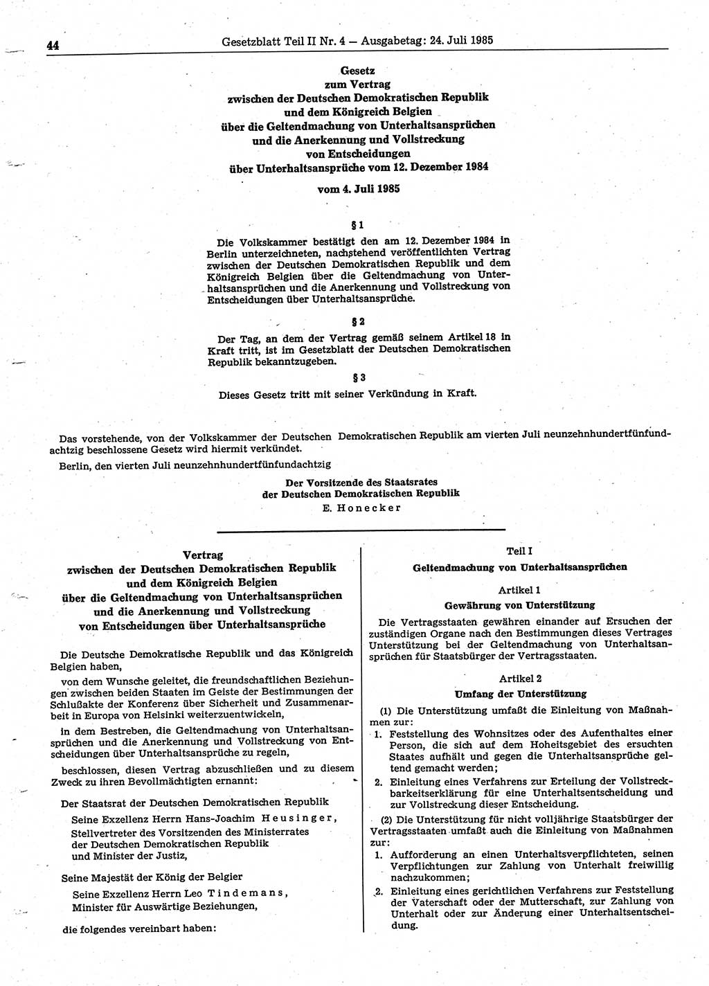 Gesetzblatt (GBl.) der Deutschen Demokratischen Republik (DDR) Teil ⅠⅠ 1985, Seite 44 (GBl. DDR ⅠⅠ 1985, S. 44)