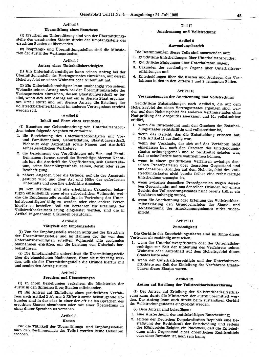 Gesetzblatt (GBl.) der Deutschen Demokratischen Republik (DDR) Teil ⅠⅠ 1985, Seite 45 (GBl. DDR ⅠⅠ 1985, S. 45)