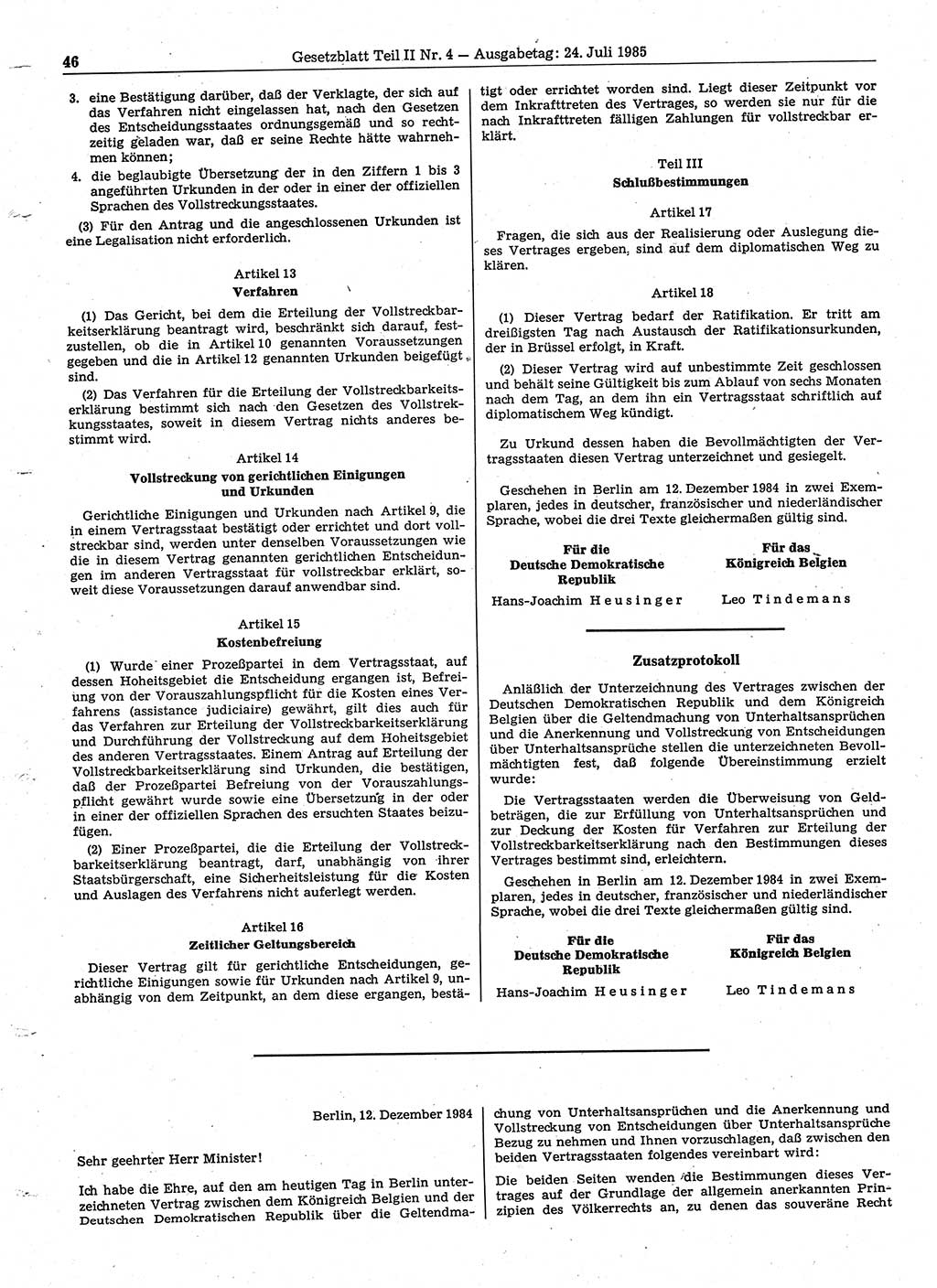 Gesetzblatt (GBl.) der Deutschen Demokratischen Republik (DDR) Teil ⅠⅠ 1985, Seite 46 (GBl. DDR ⅠⅠ 1985, S. 46)