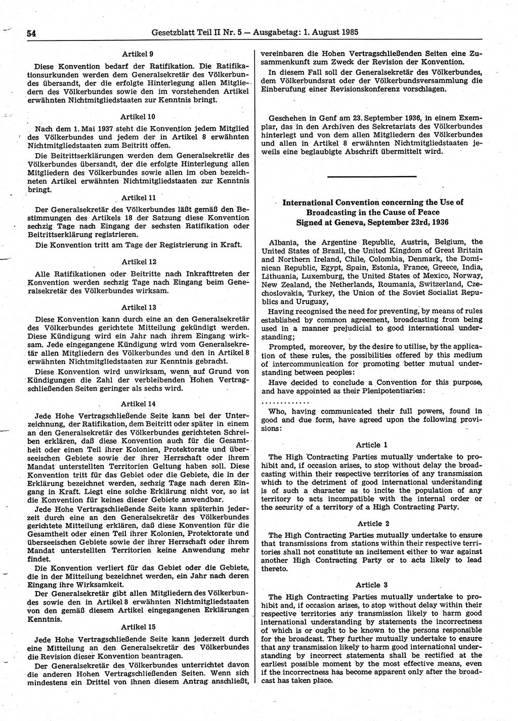 Gesetzblatt (GBl.) der Deutschen Demokratischen Republik (DDR) Teil ⅠⅠ 1985, Seite 54 (GBl. DDR ⅠⅠ 1985, S. 54)