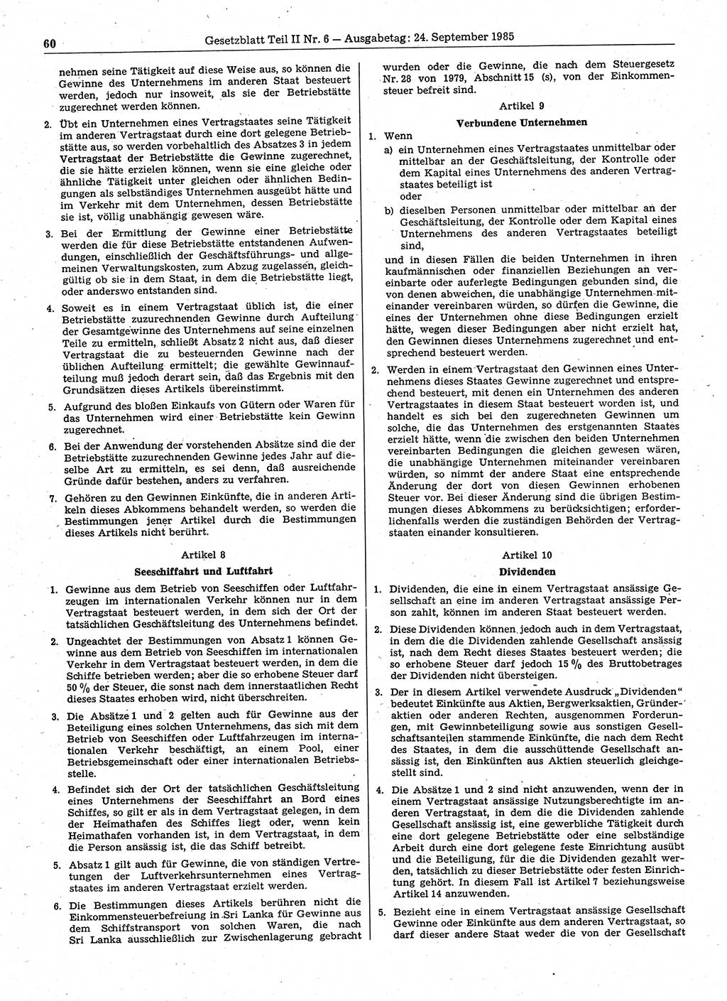 Gesetzblatt (GBl.) der Deutschen Demokratischen Republik (DDR) Teil ⅠⅠ 1985, Seite 60 (GBl. DDR ⅠⅠ 1985, S. 60)