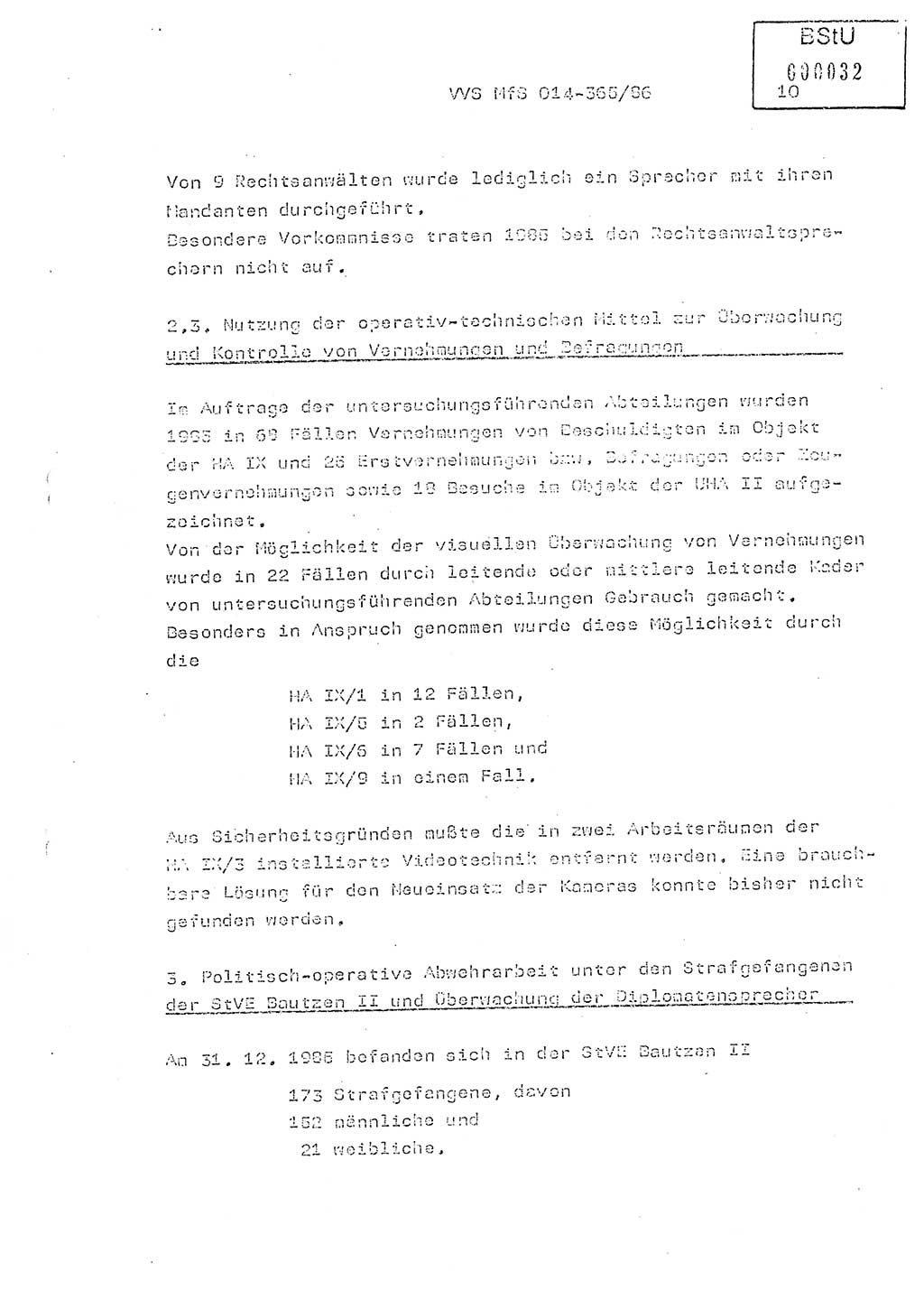 Ministerium für Staatssicherheit (MfS) [Deutsche Demokratische Republik (DDR)], Hauptabteilung (HA) Ⅸ/ Auswertungs- und Kontrollgruppe (AKG), Bereich Koordinierung, Jahresanalyse, Vertrauliche Verschlußsache (VVS) o014-365/86, Berlin 1985, Seite 10 (J.-Anal. MfS DDR HA Ⅸ/AKG VVS o014-365/86 1985, S. 10)