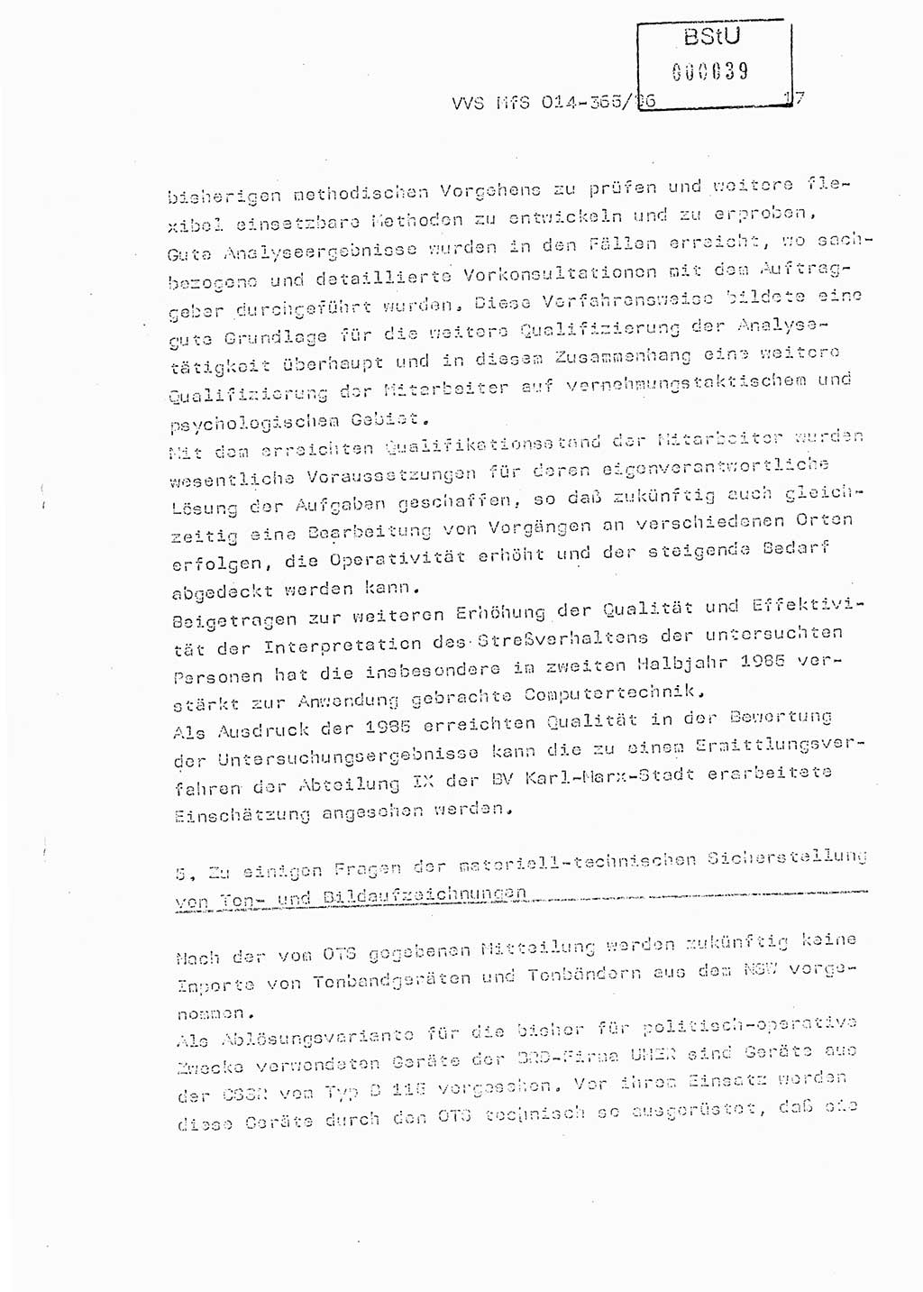 Ministerium für Staatssicherheit (MfS) [Deutsche Demokratische Republik (DDR)], Hauptabteilung (HA) Ⅸ/ Auswertungs- und Kontrollgruppe (AKG), Bereich Koordinierung, Jahresanalyse, Vertrauliche Verschlußsache (VVS) o014-365/86, Berlin 1985, Seite 17 (J.-Anal. MfS DDR HA Ⅸ/AKG VVS o014-365/86 1985, S. 17)