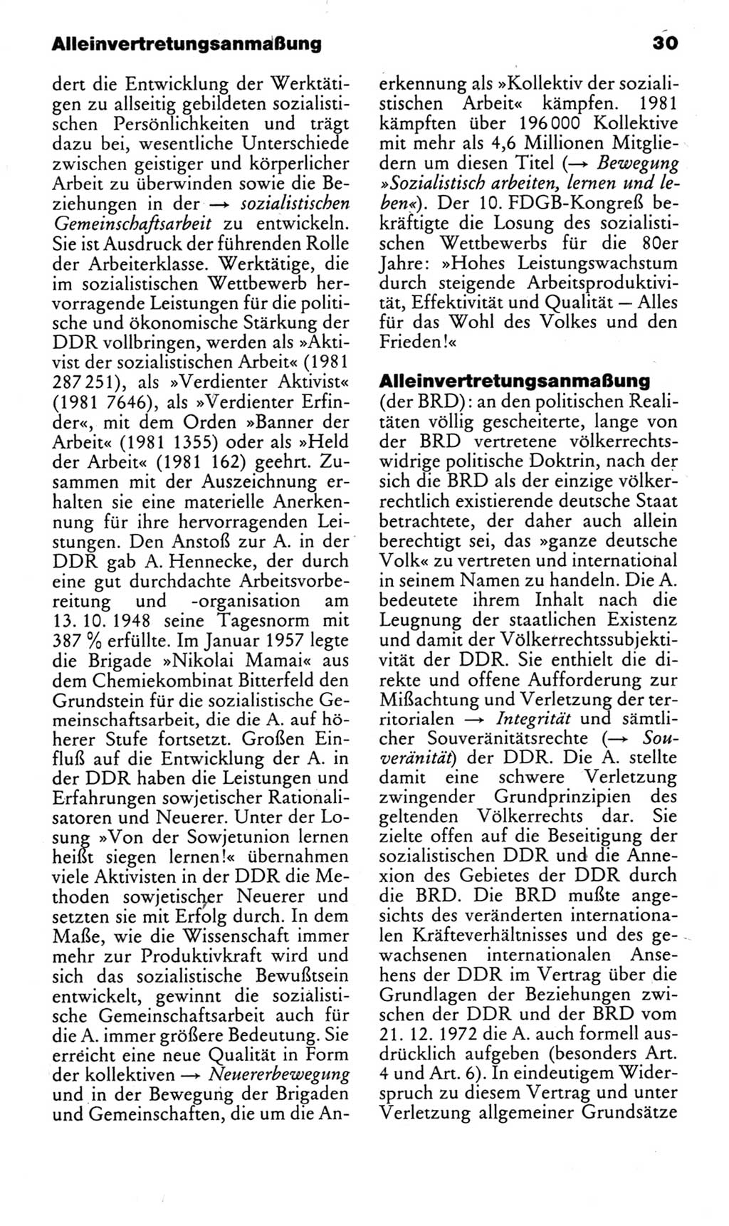 Kleines politisches Wörterbuch [Deutsche Demokratische Republik (DDR)] 1985, Seite 30 (Kl. pol. Wb. DDR 1985, S. 30)