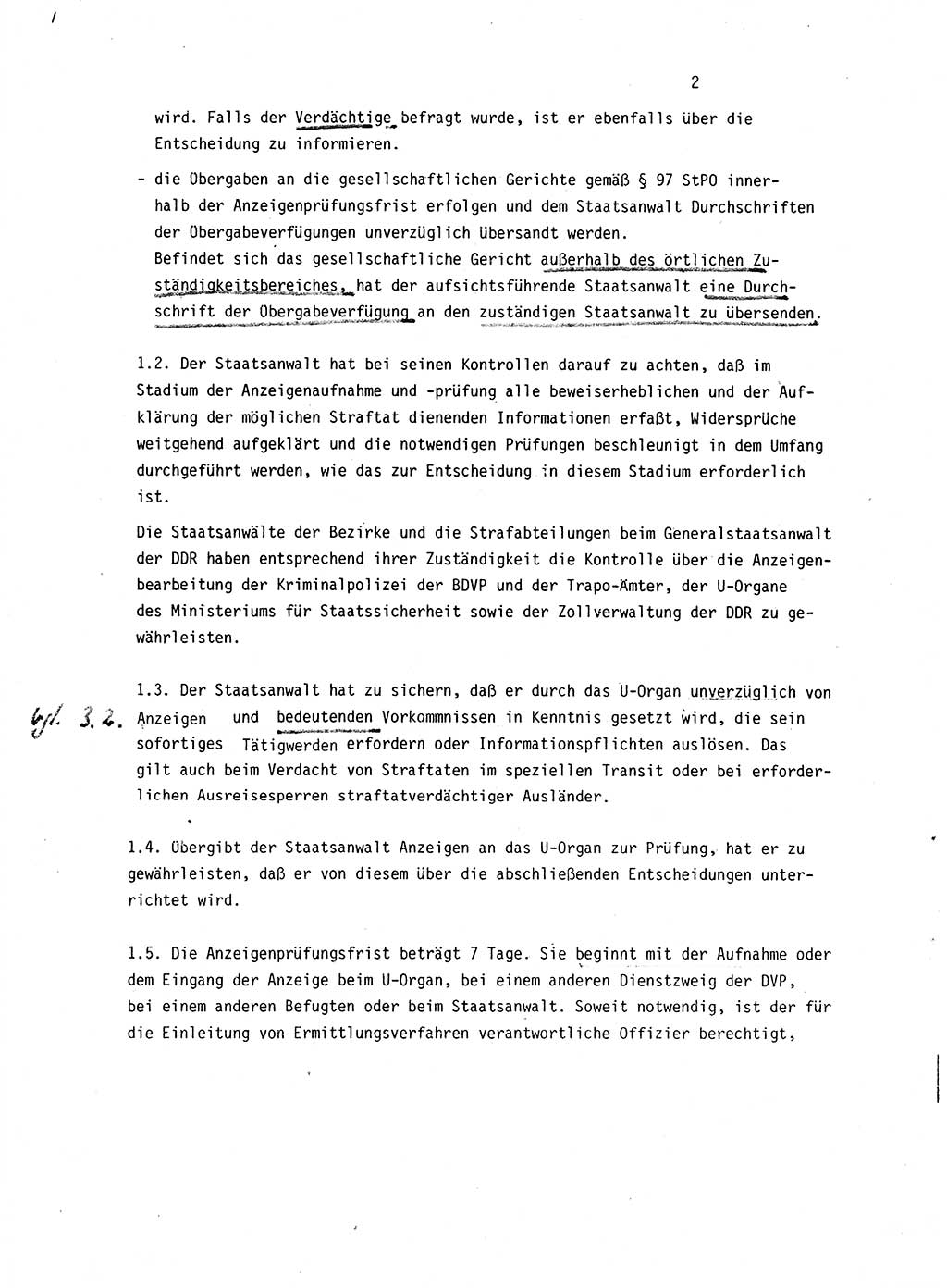 Leitung des Ermittlungsverfahren (EV) durch den Staatsanwalt [Deutsche Demokratische Republik (DDR)] 1985, Seite 2 (Ltg. EV StA DDR 1985, S. 2)