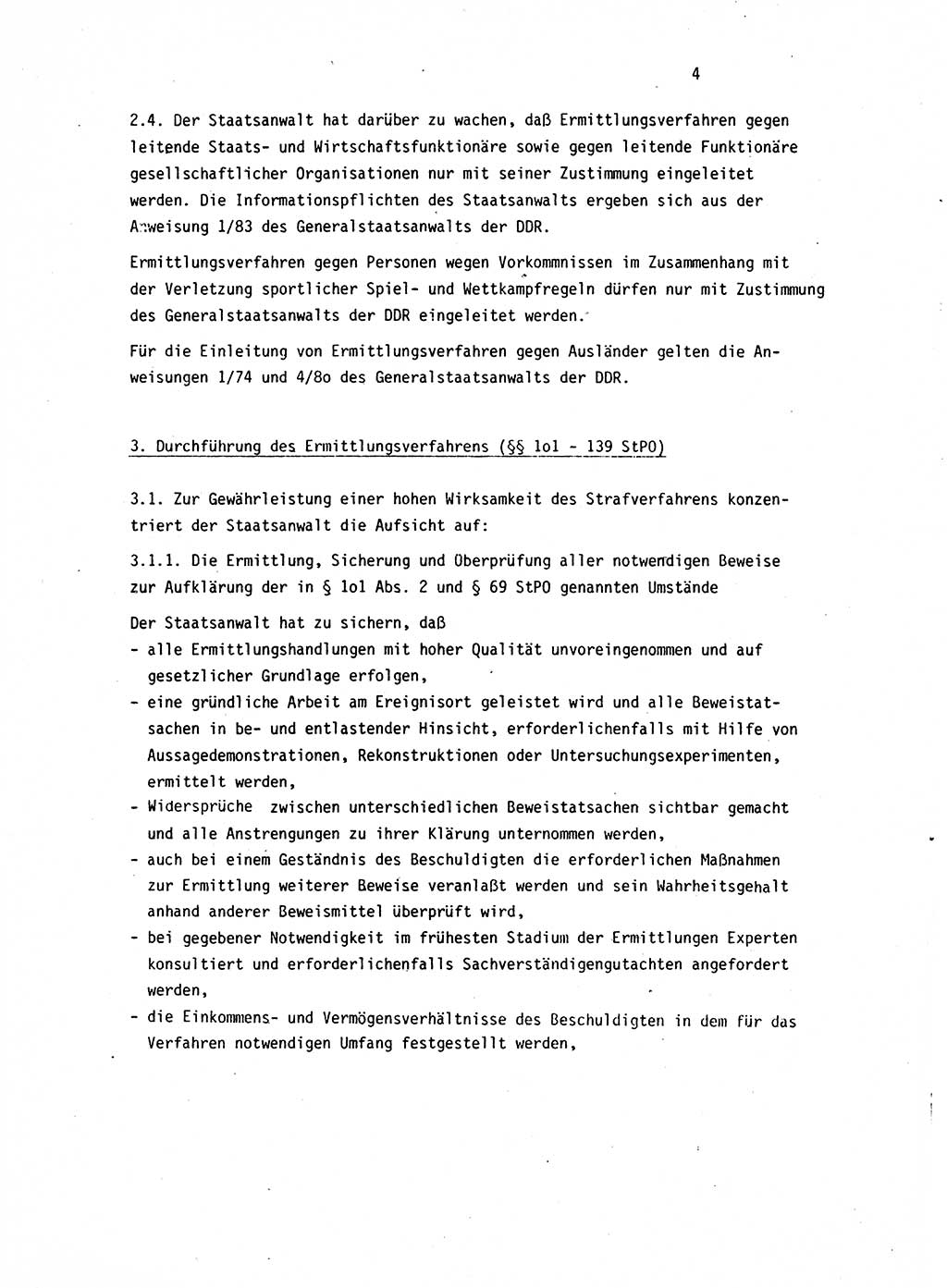 Leitung des Ermittlungsverfahren (EV) durch den Staatsanwalt [Deutsche Demokratische Republik (DDR)] 1985, Seite 4 (Ltg. EV StA DDR 1985, S. 4)